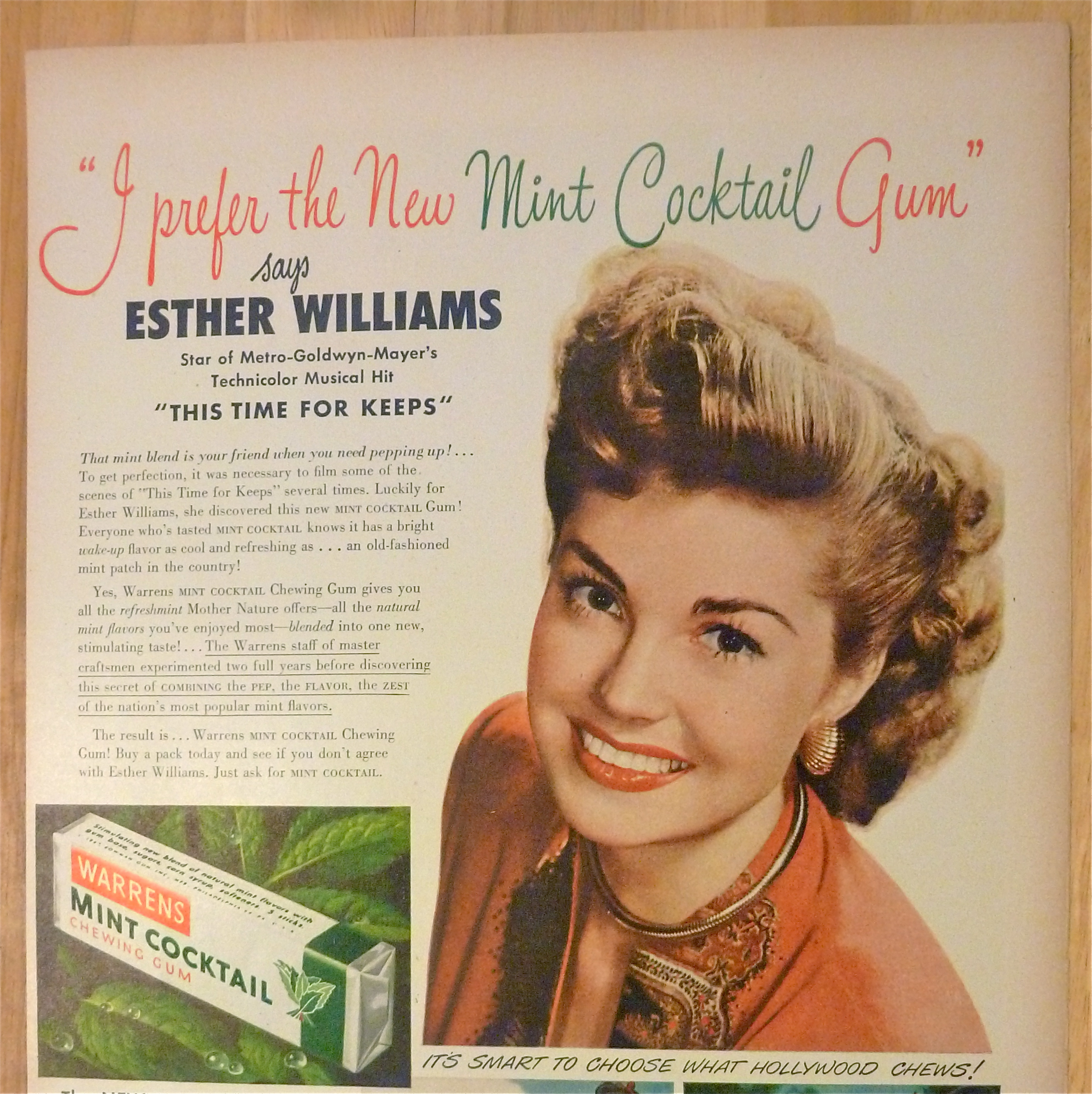 1947 Warrens Mint Cocktail Gum w/Esther Williams