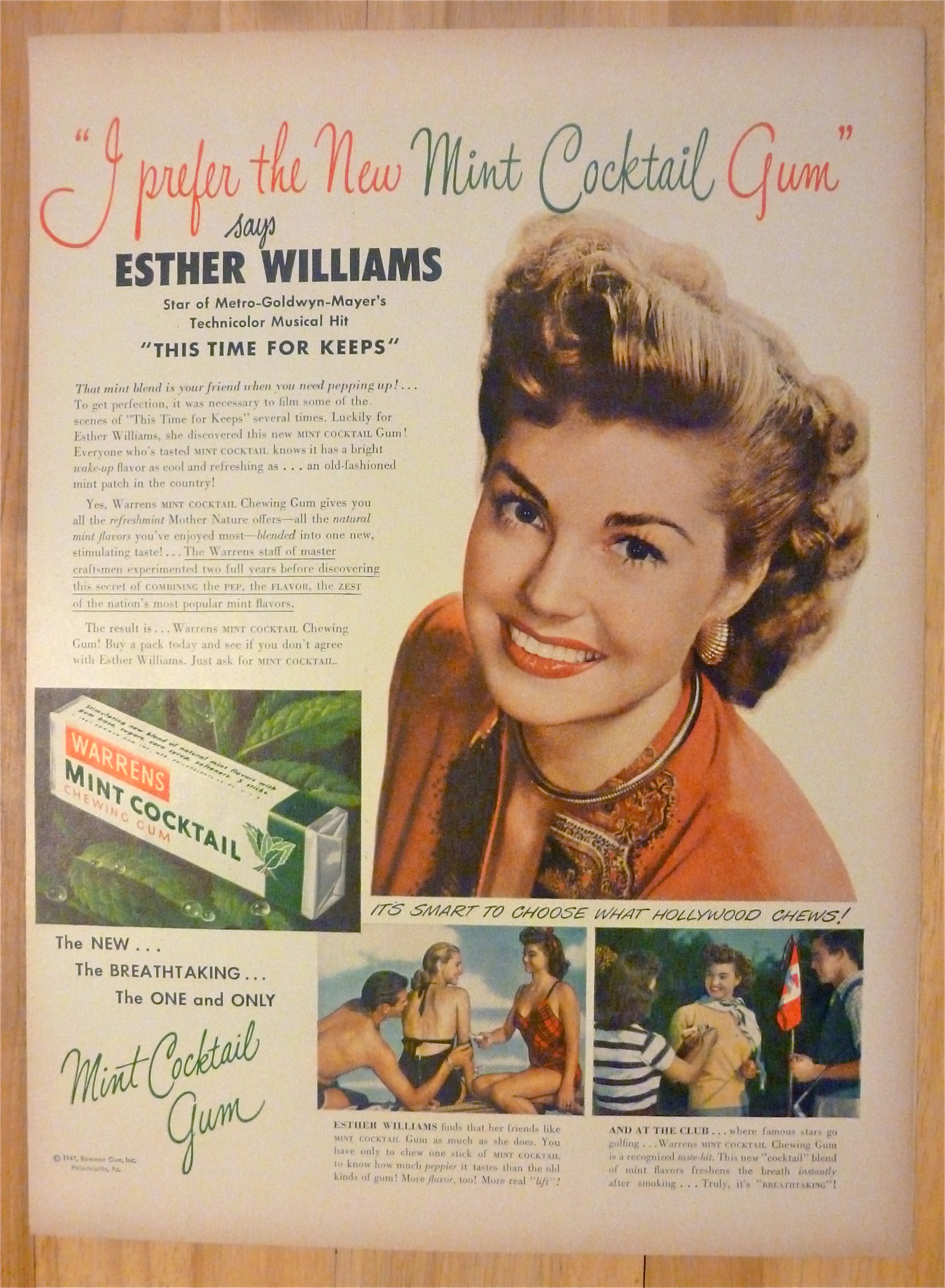 1947 Warrens Mint Cocktail Gum w/Esther Williams