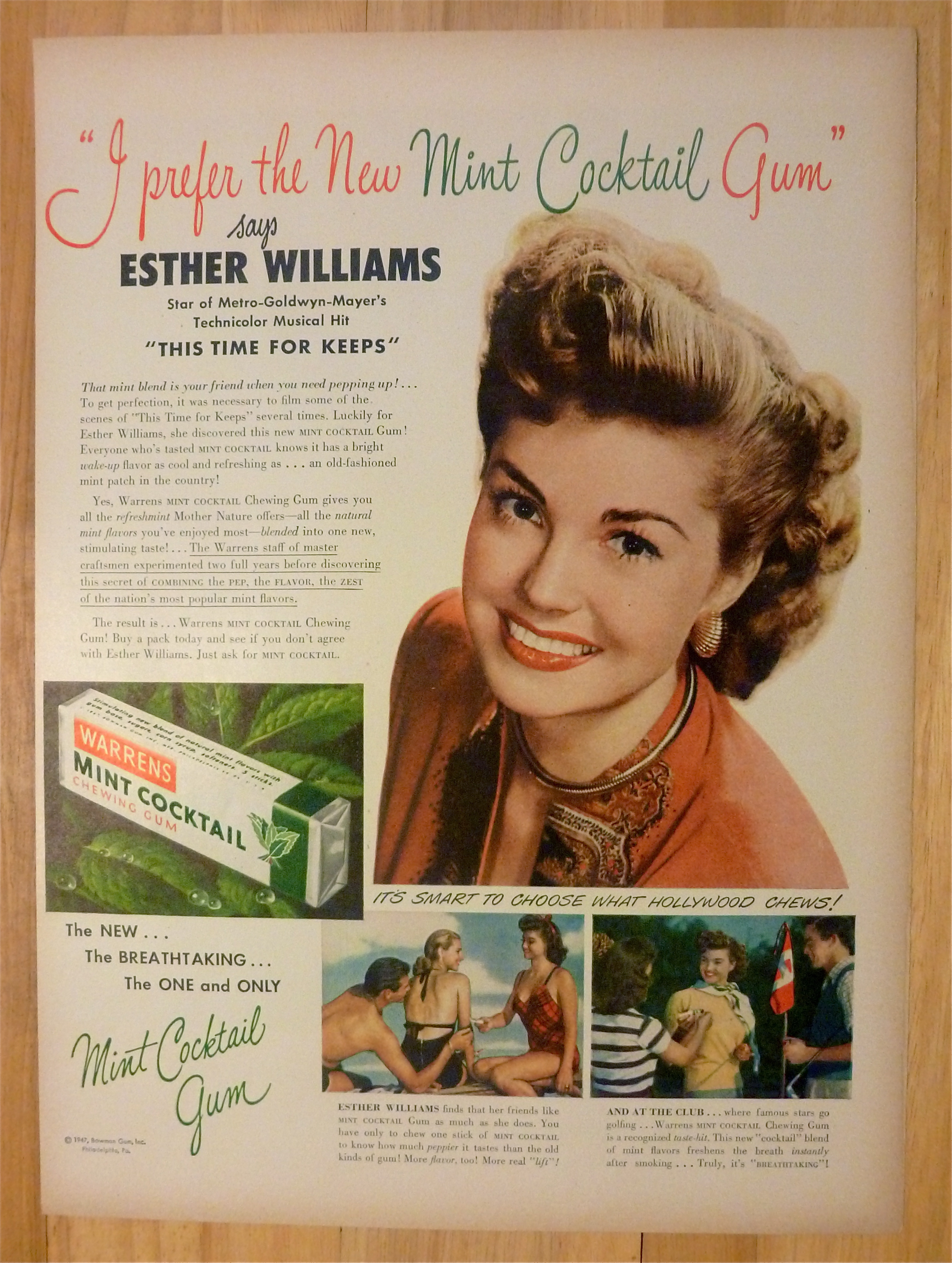 1947 Warrens Mint Cocktail Gum w/Esther Williams