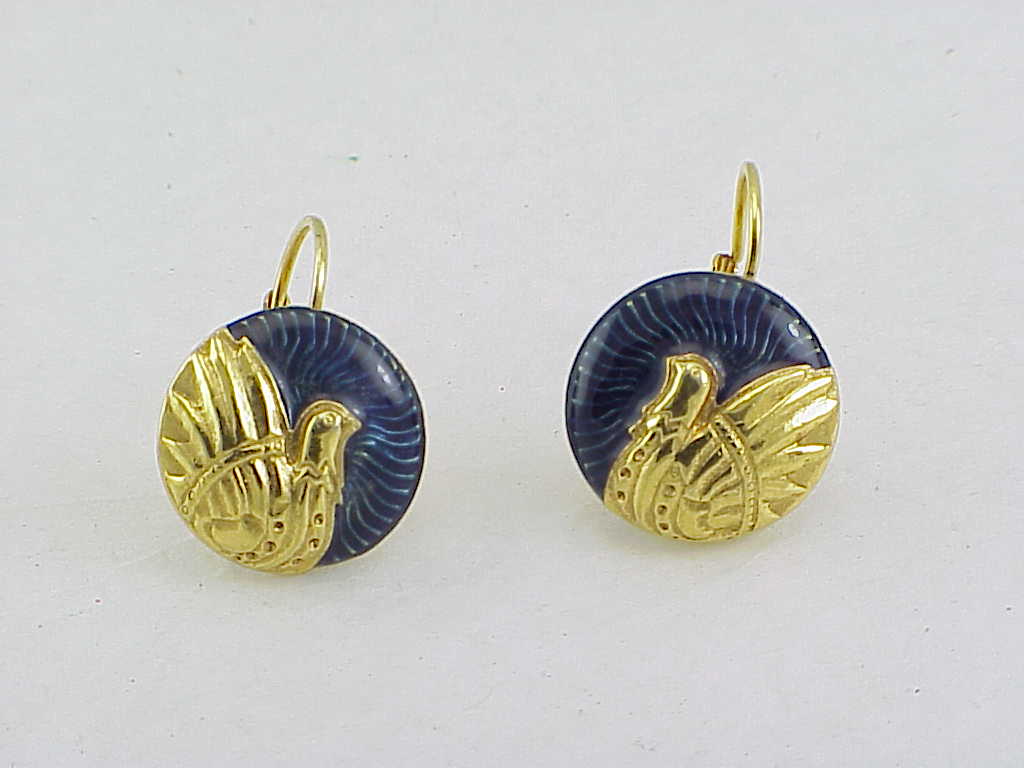 Berebi Dark Purple Enamel And Gold Tone Bird Pierced Earrings