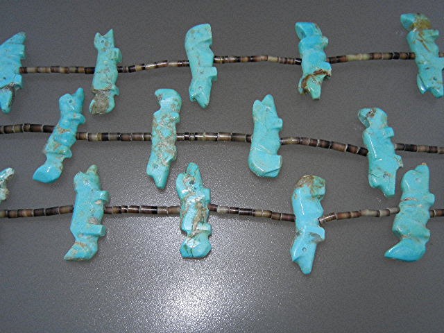 Native American Carved Turquoise Heishi Necklace