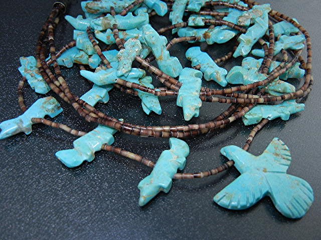 Native American Carved Turquoise Heishi Necklace