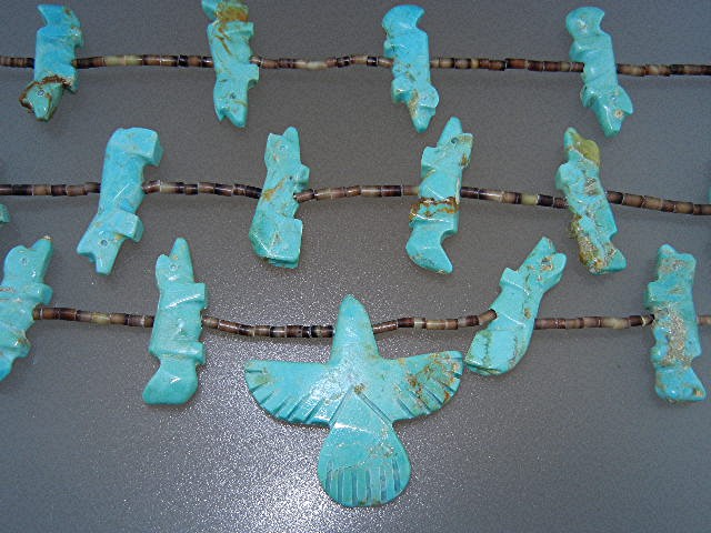 Native American Carved Turquoise Heishi Necklace