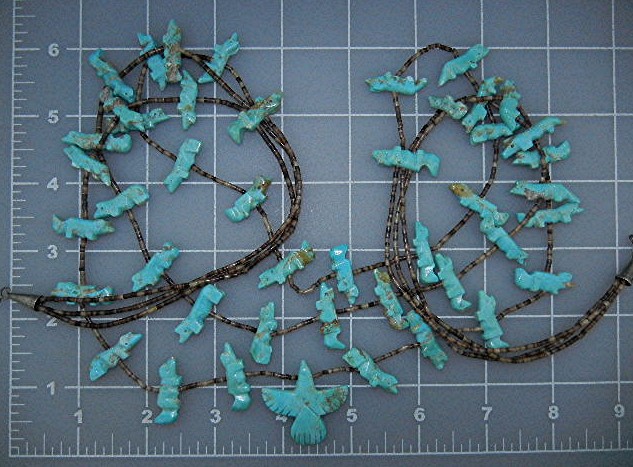 Native American Carved Turquoise Heishi Necklace