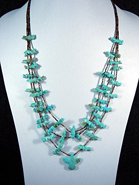 Native American Carved Turquoise Heishi Necklace