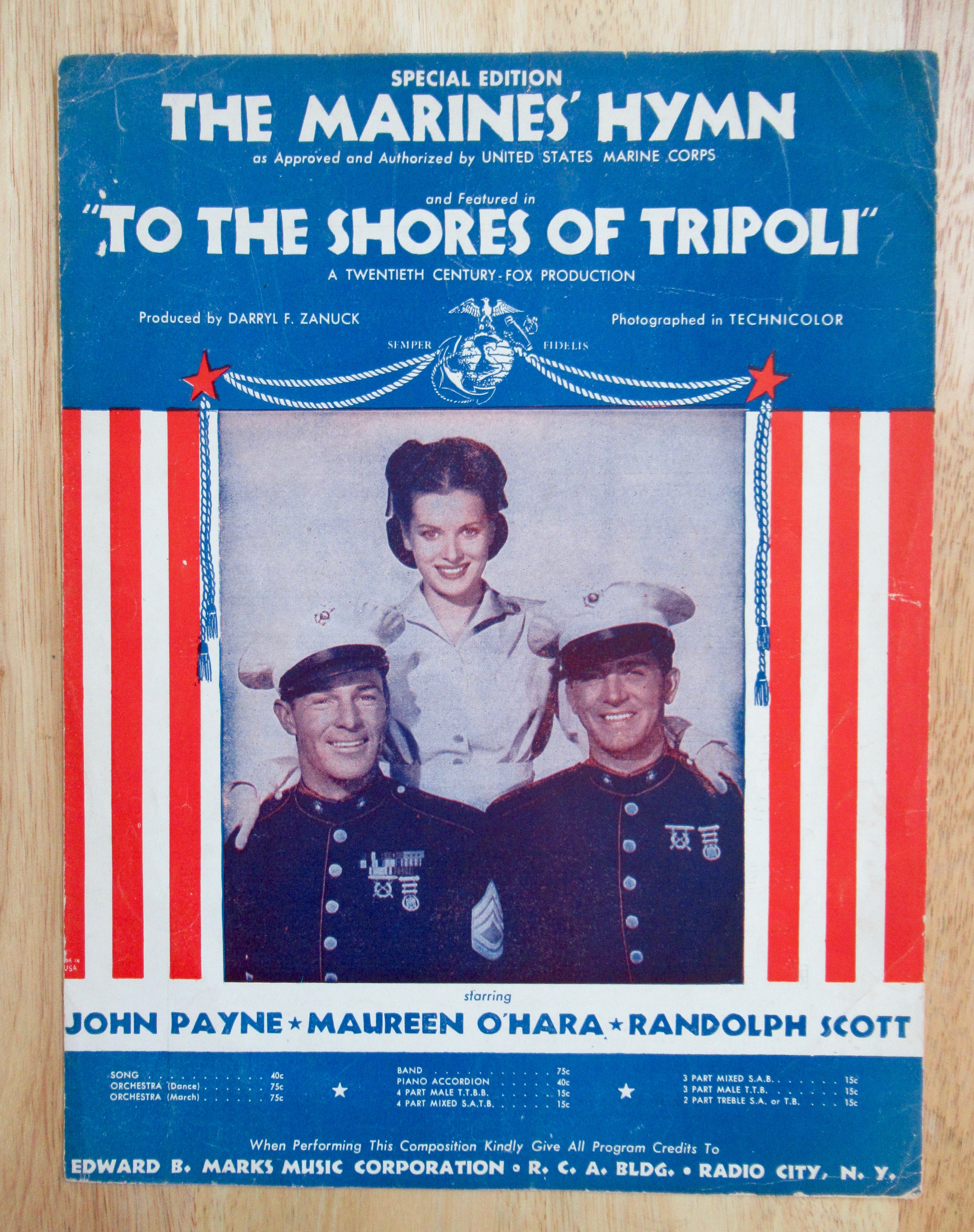 1932 The Marines' Hymn Sheet Music Shores of Tripoli