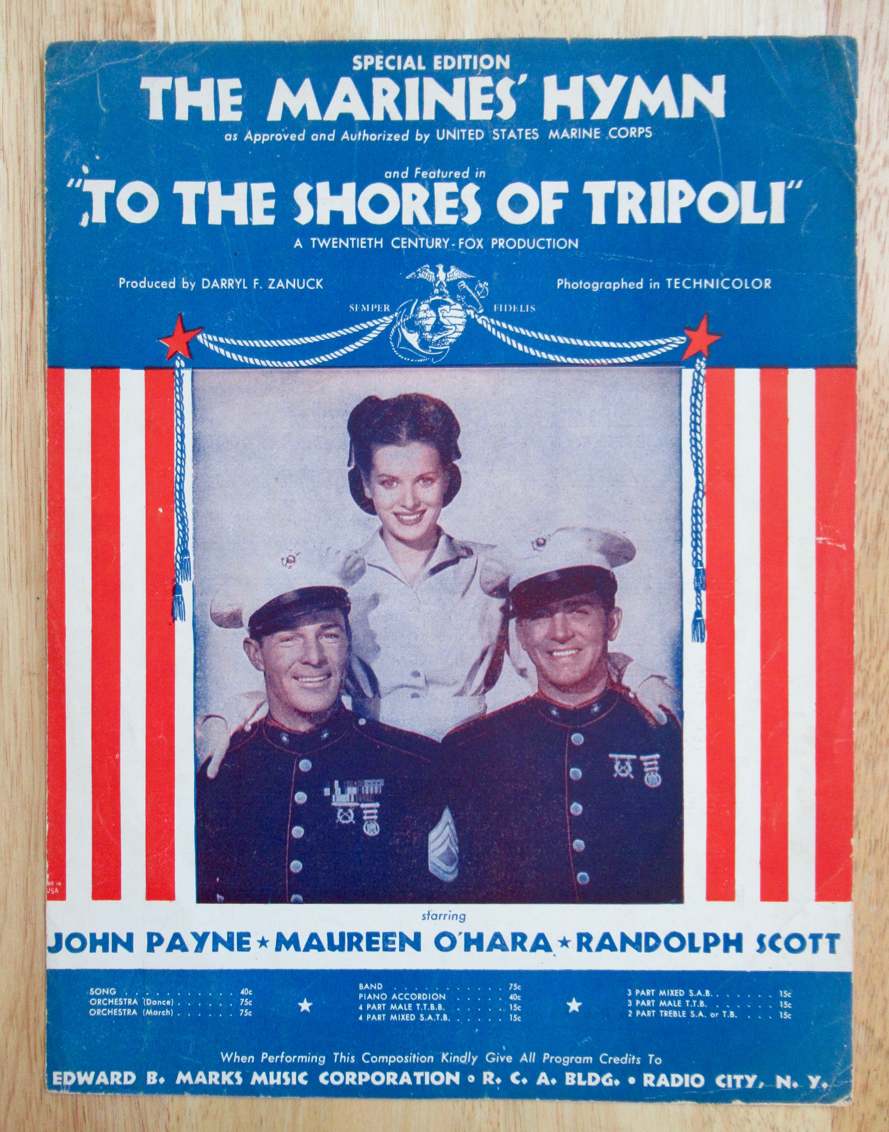 1932 The Marines' Hymn Sheet Music Shores of Tripoli