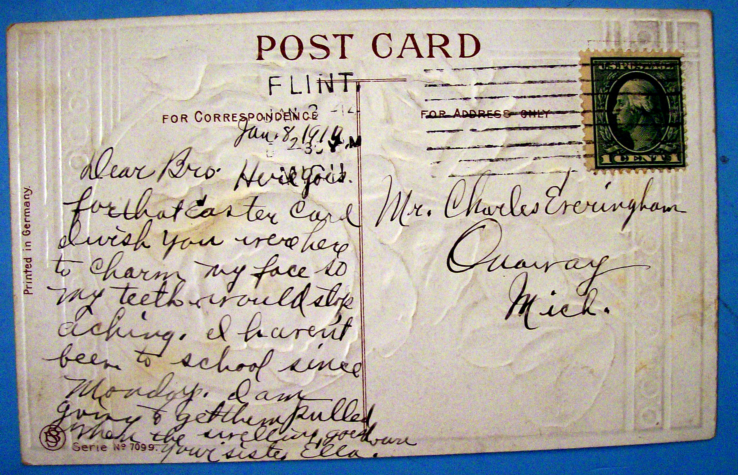 Think of Me Postcard with a View of Roses (Embossed)