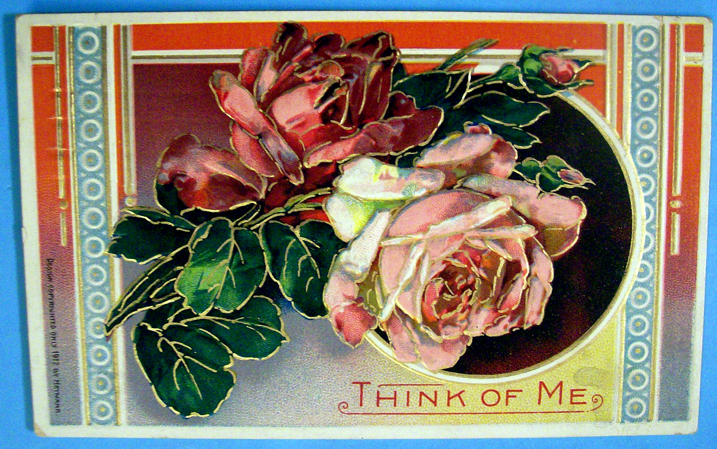 Think of Me Postcard with a View of Roses (Embossed)
