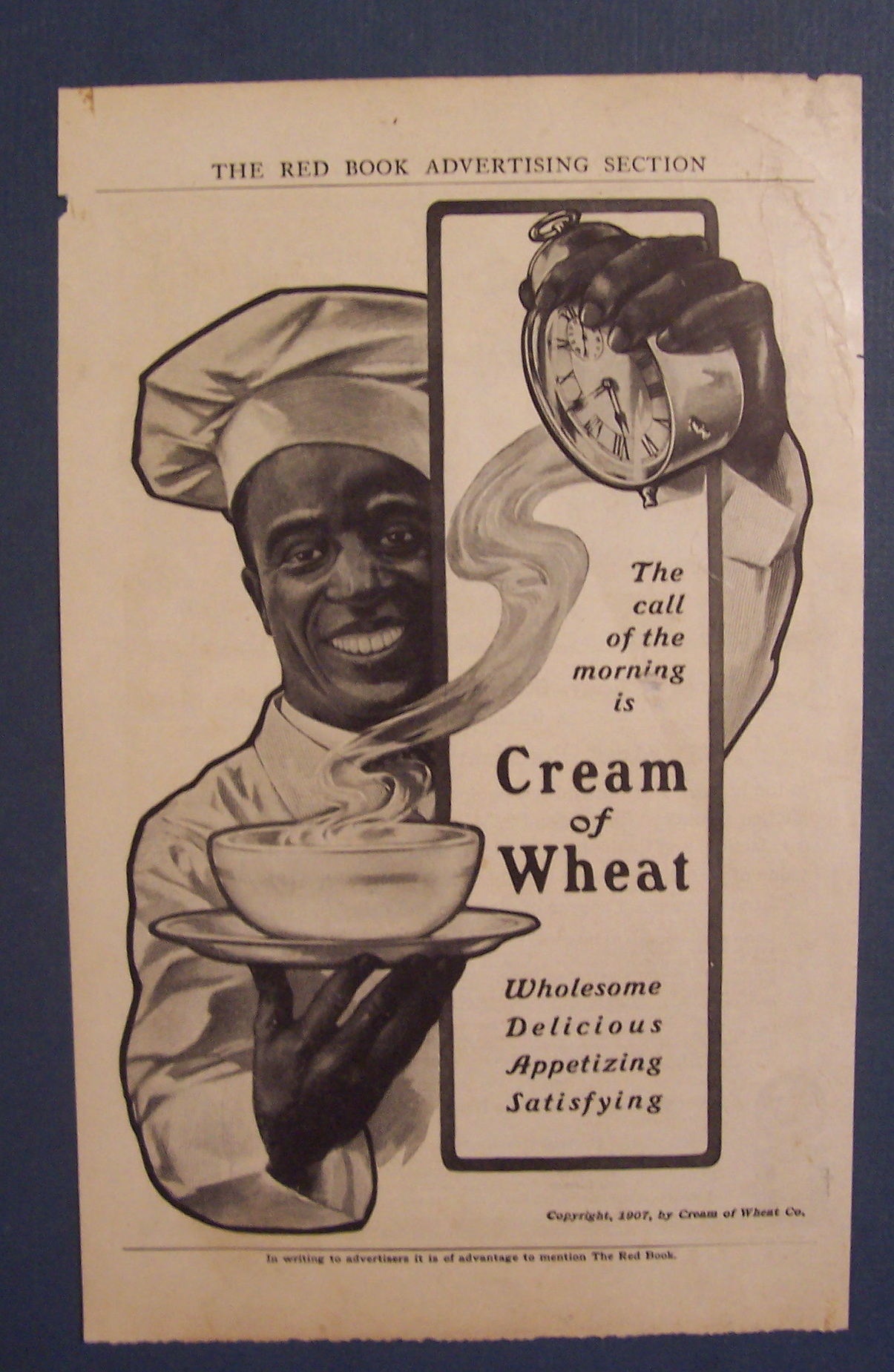 1907 Cream Of Wheat Cereal Ad with Black Chef