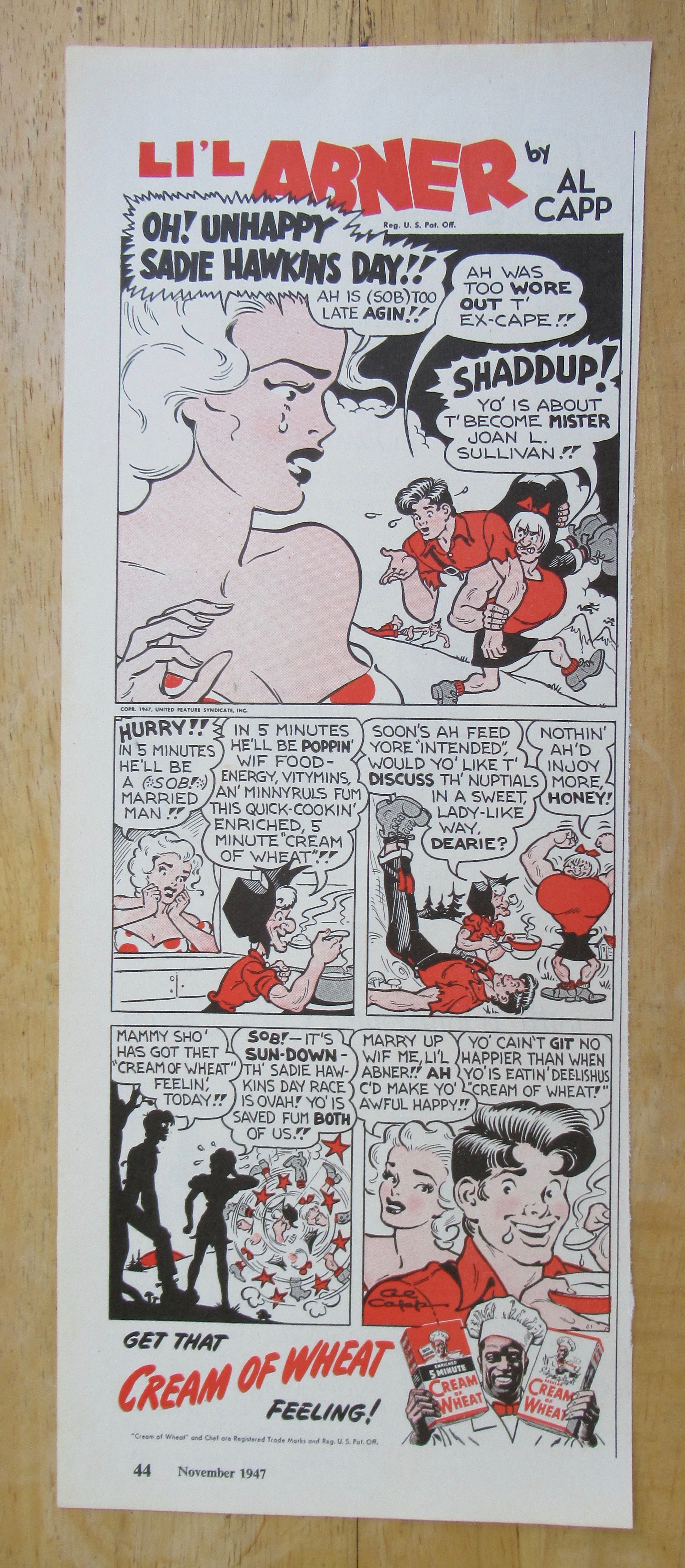 1947 Cream Of Wheat Cereal with Little Abner By Al Capp