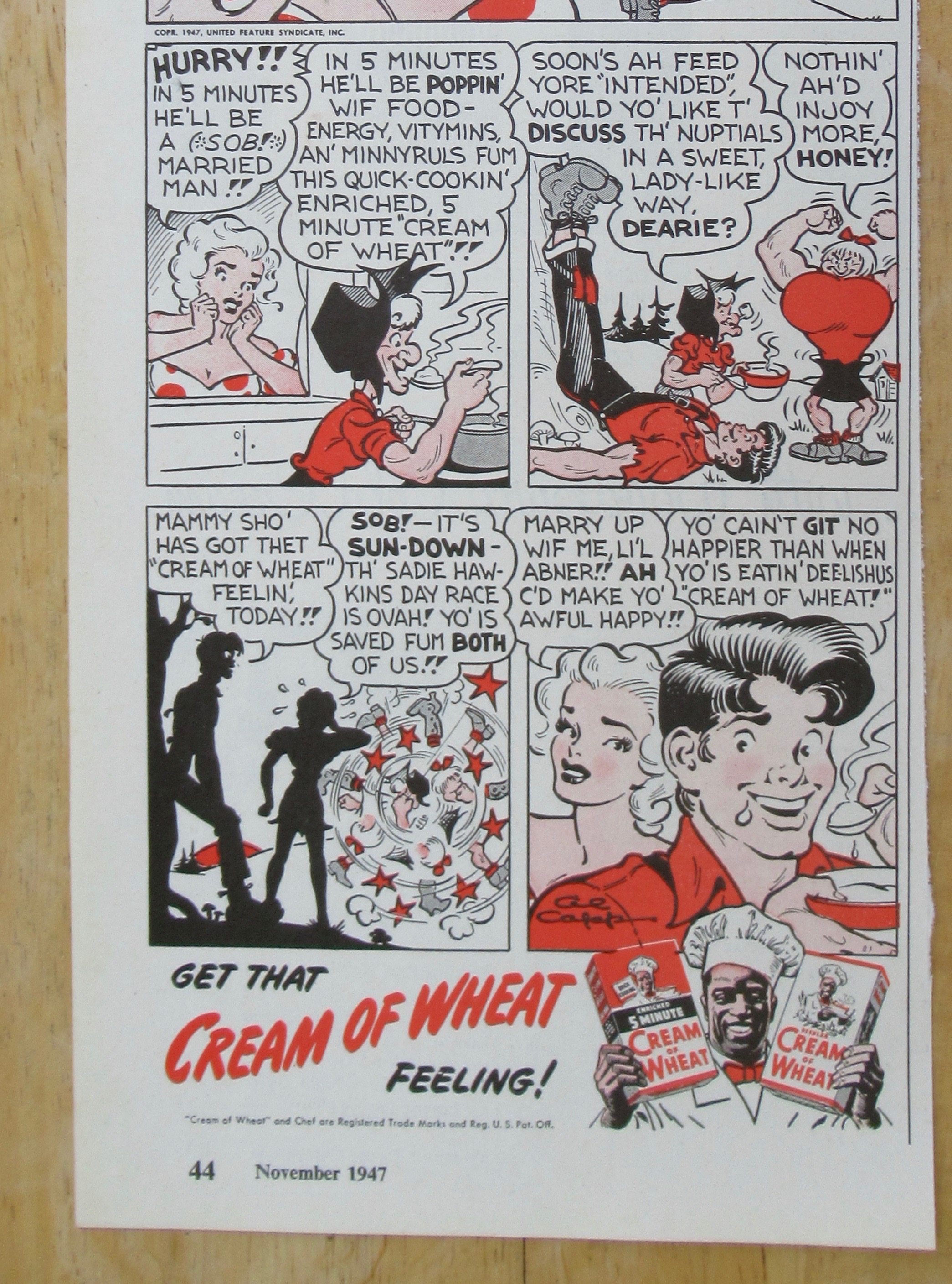 1947 Cream Of Wheat Cereal with Little Abner By Al Capp