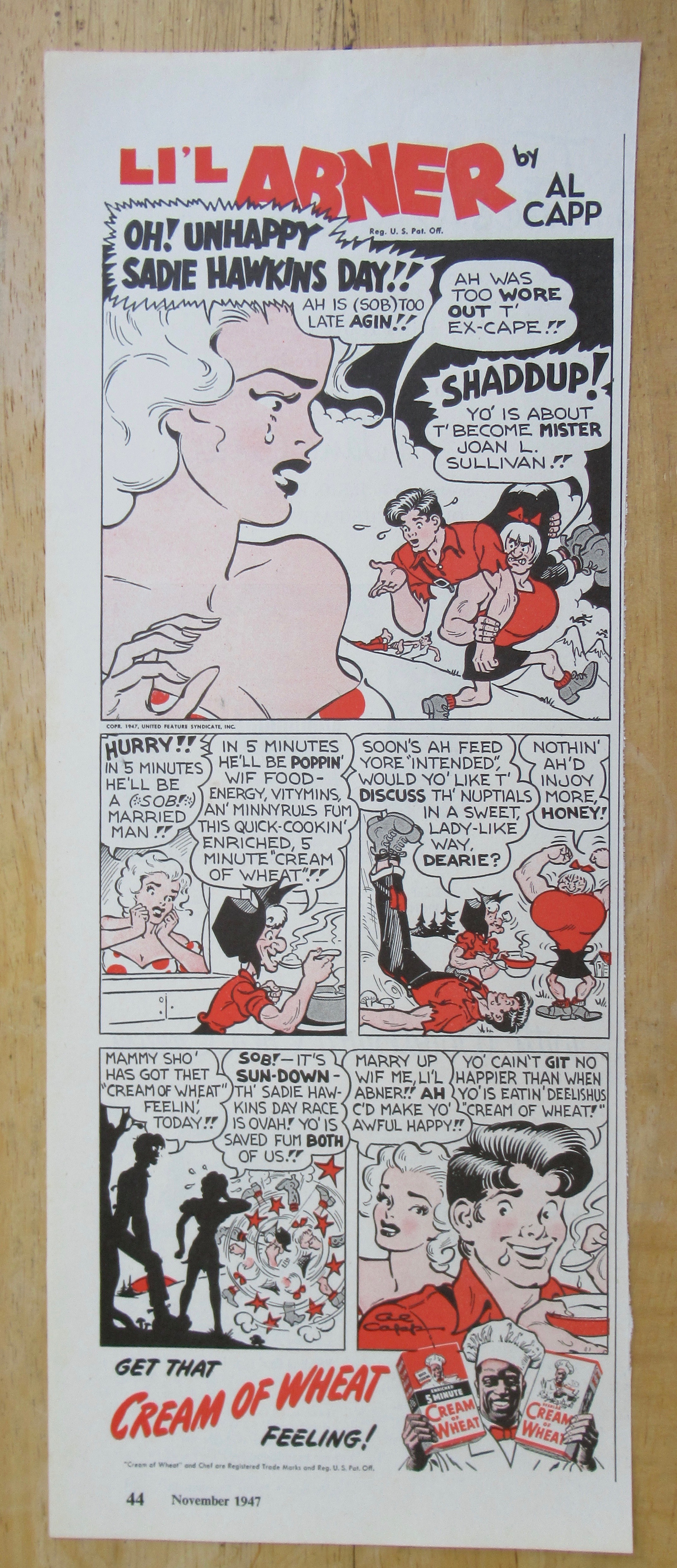 1947 Cream Of Wheat Cereal with Little Abner By Al Capp