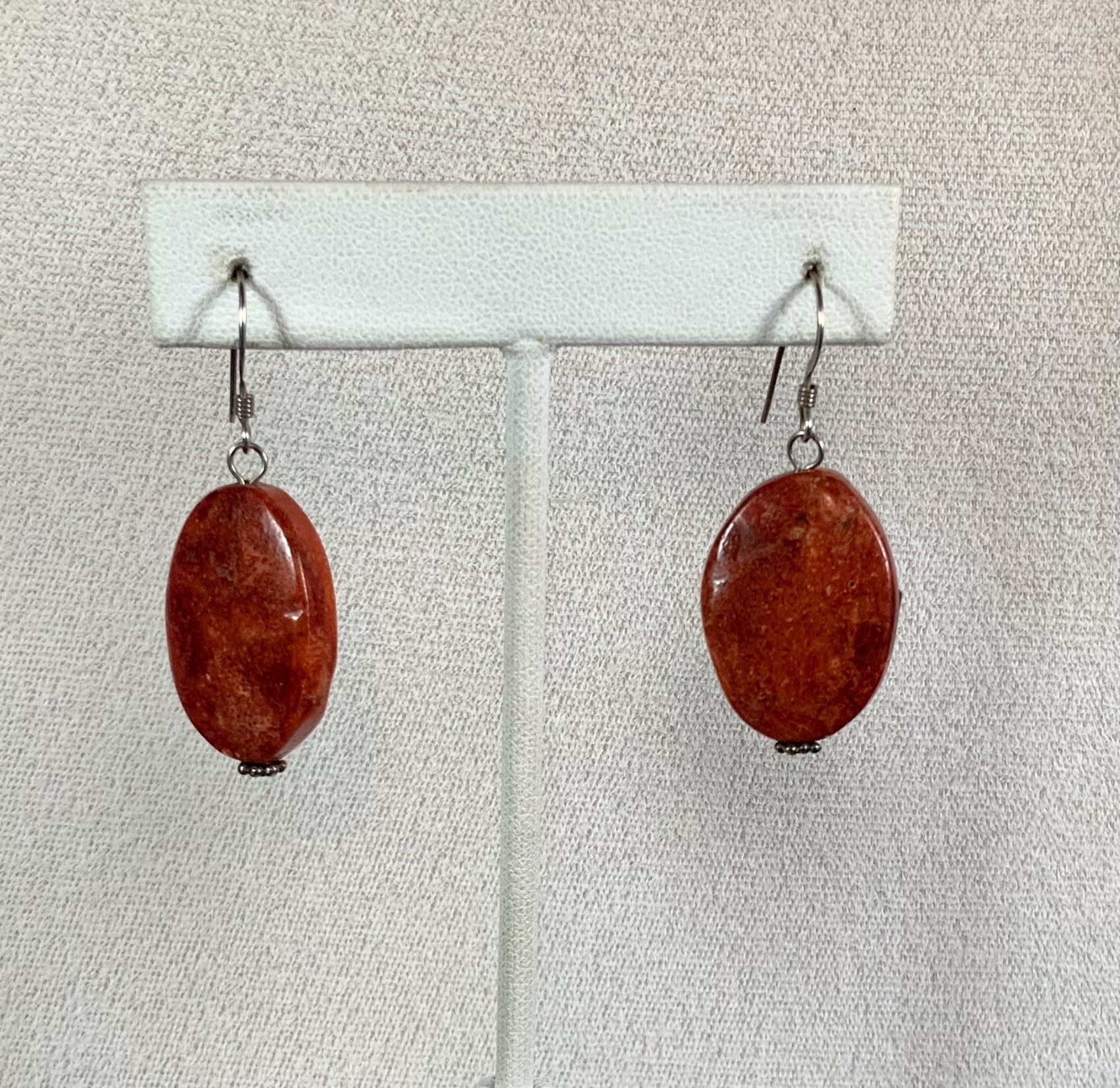 Apple Coral Sterling Silver Hook Earrings 1 3/4 Inch