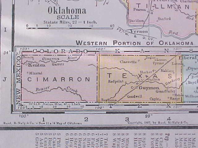 Map Texas & Oklahoma 1907 Rand McNally