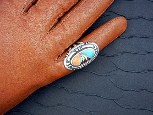 Native American Turquoise Opal Spiny Oyster Ring BY