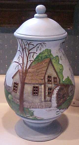Blue Pottery Lamp Mill on River Hand Painted