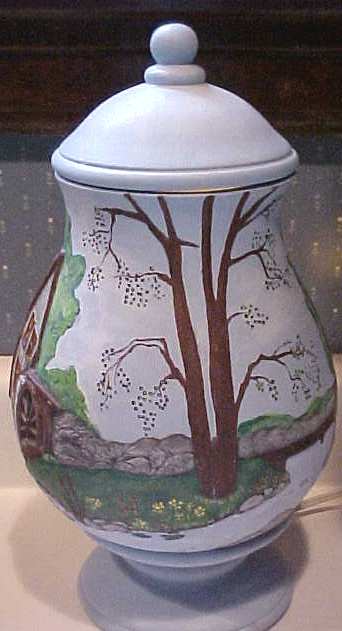 Blue Pottery Lamp Mill on River Hand Painted