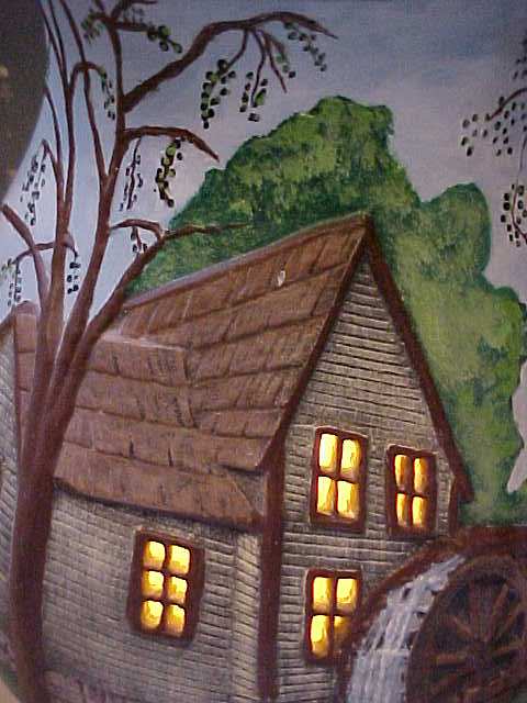 Blue Pottery Lamp Mill on River Hand Painted