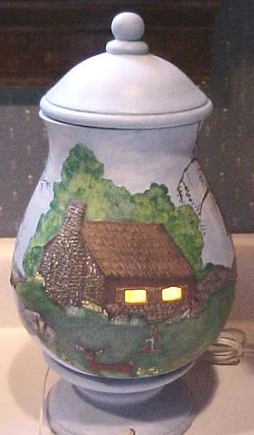 Blue Pottery Lamp Mill on River Hand Painted