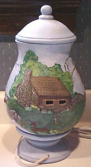 Blue Pottery Lamp Mill on River Hand Painted