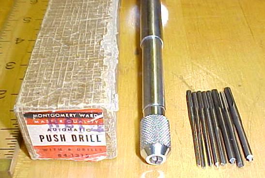 Montgomery Ward Automatic Push Drill w/ 8 Bits Box