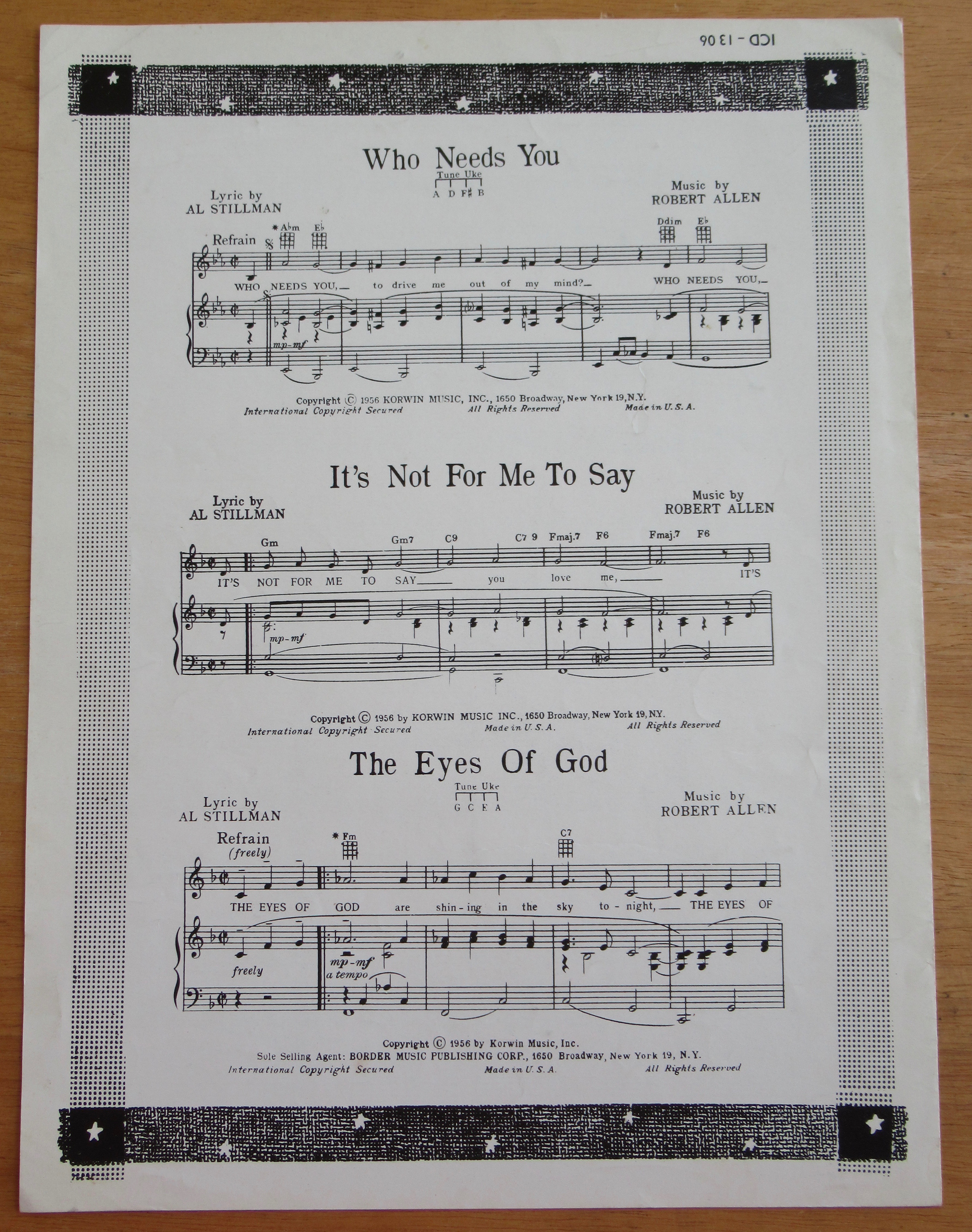 Sheet Music For 1957 Chances Are