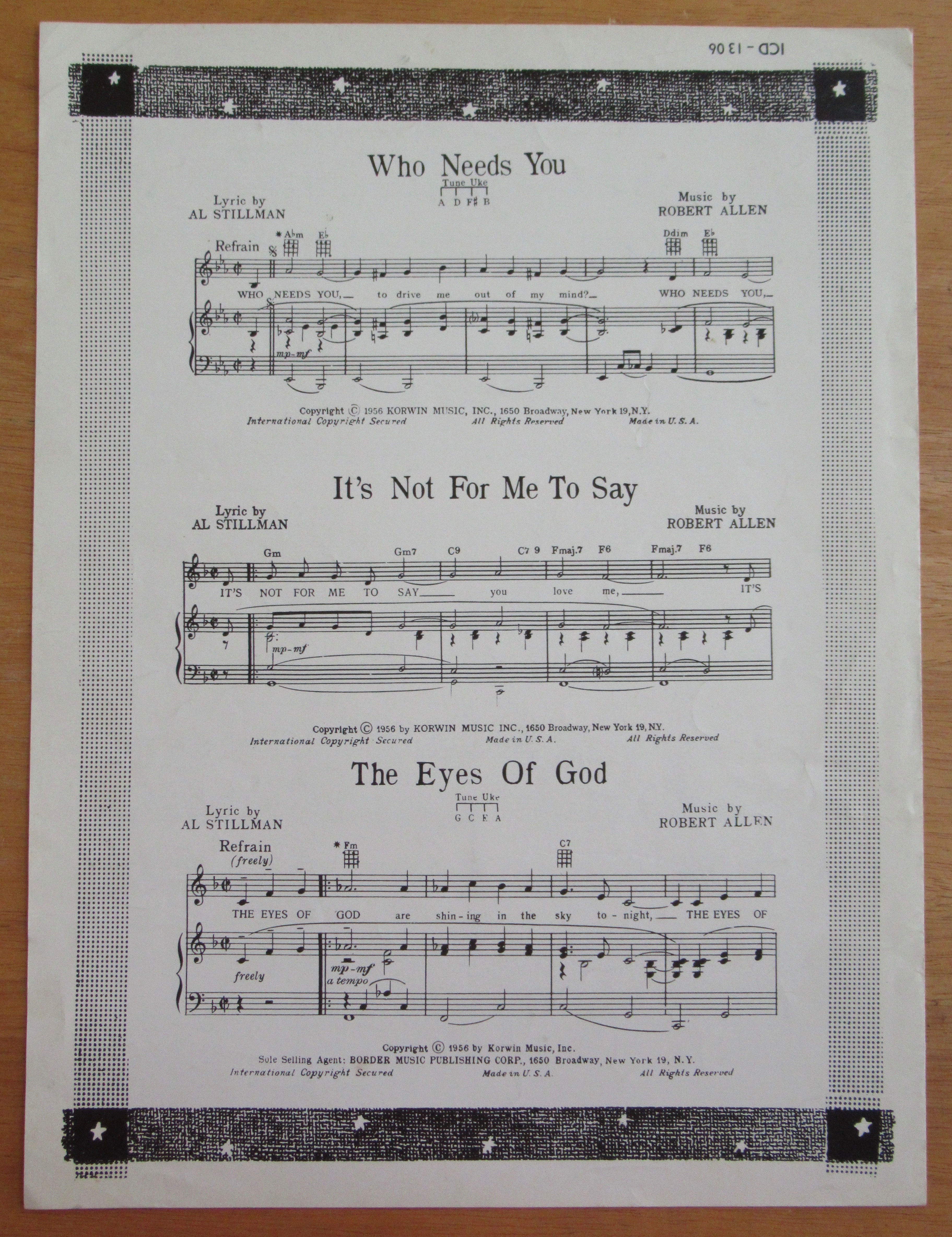 Sheet Music For 1957 Chances Are