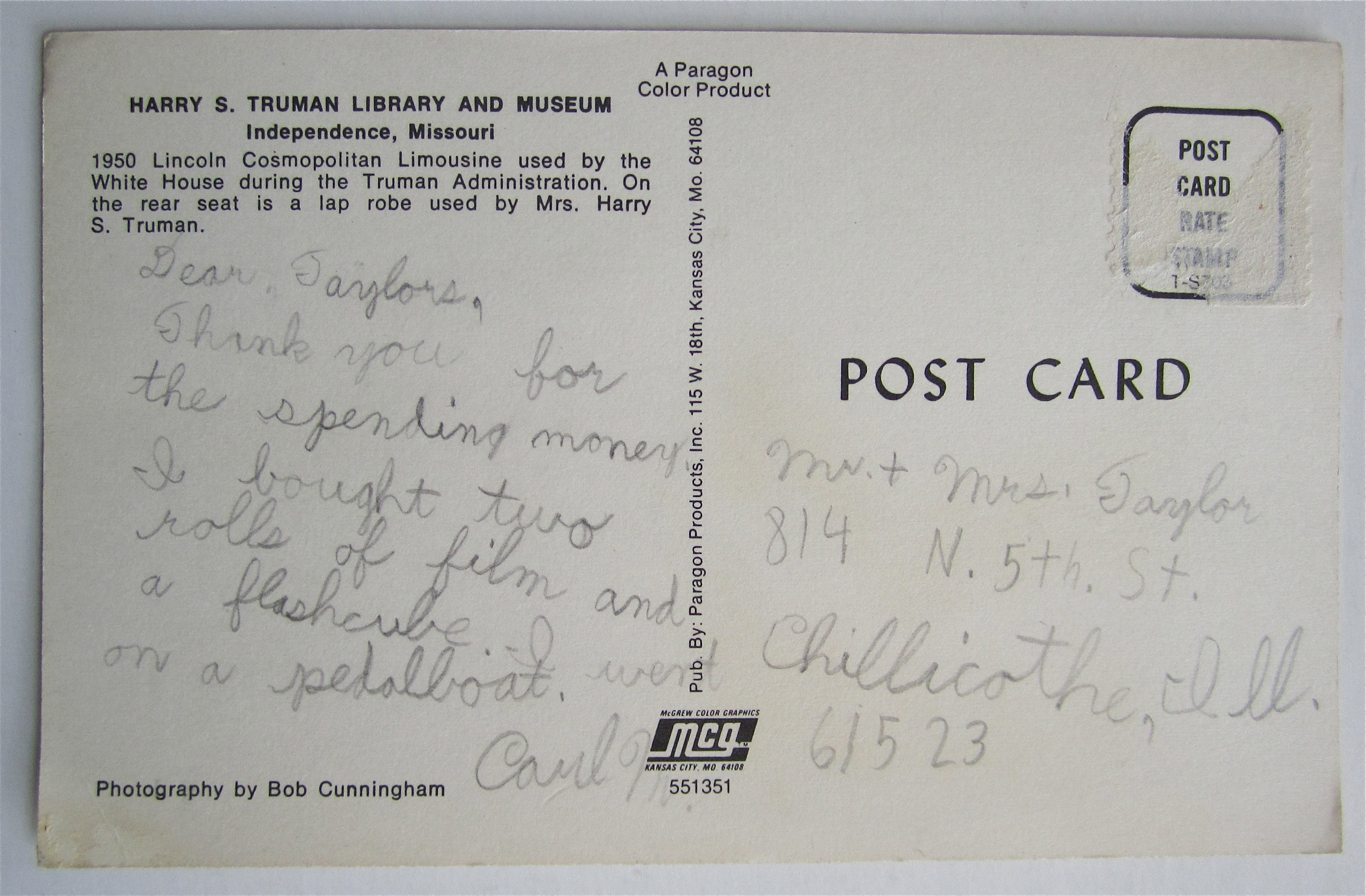 1950 Lincoln Cosmopolitan Limousine Postcard