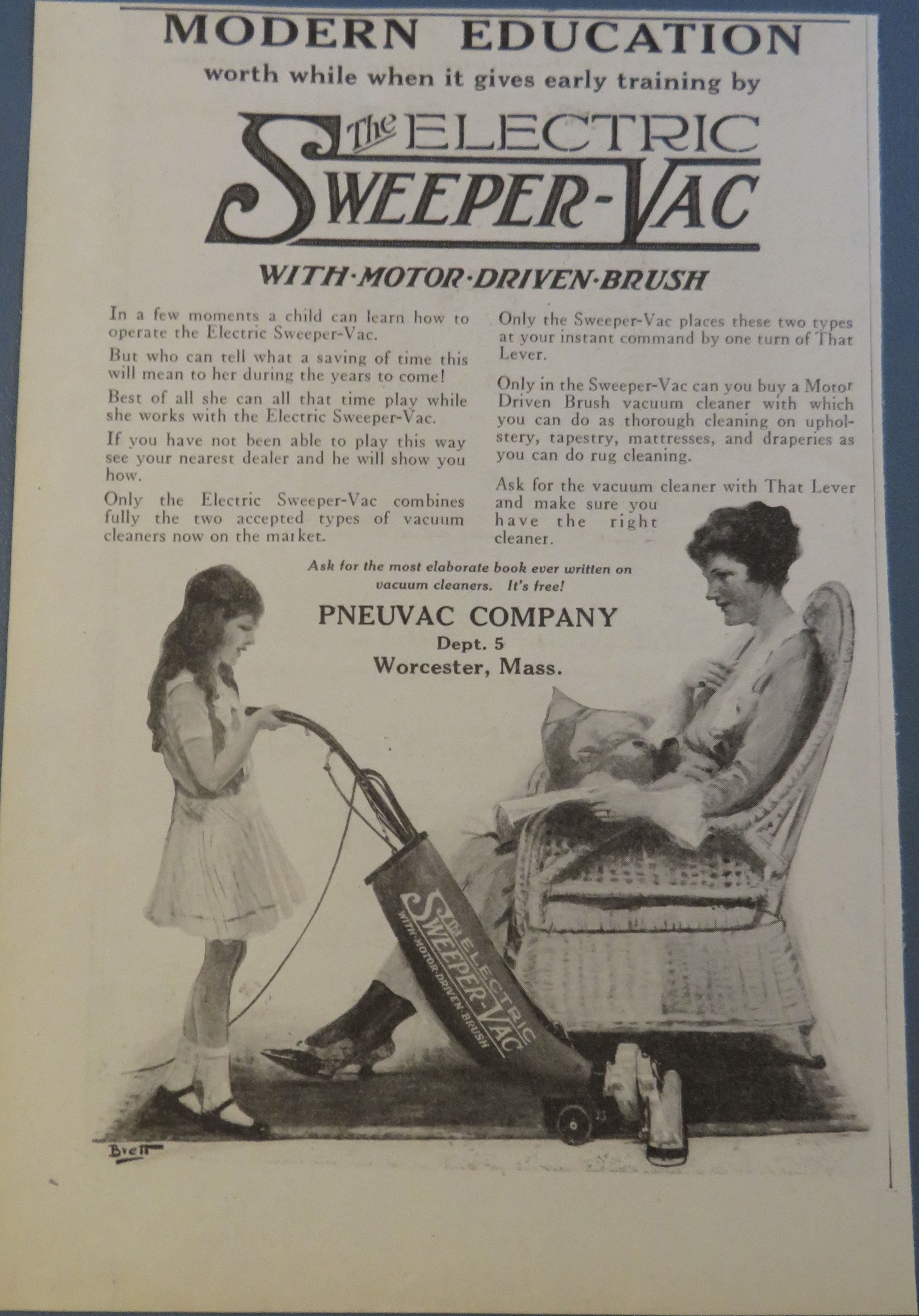 1920 Electric Sweeper Vac with Little Girl Vacuuming