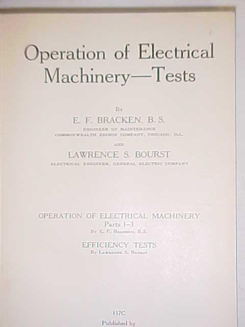 Operation of Electrical Machinery Tests 1937