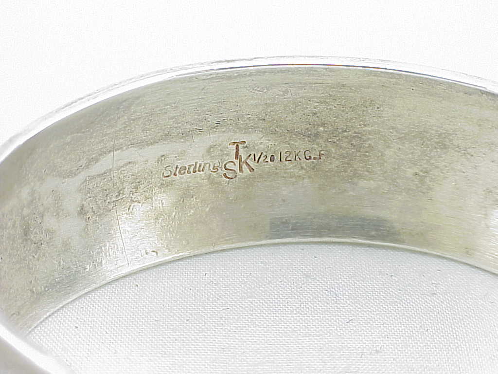 Native American Signed Sterling Silver Gold Storyteller Cuff Bracelet