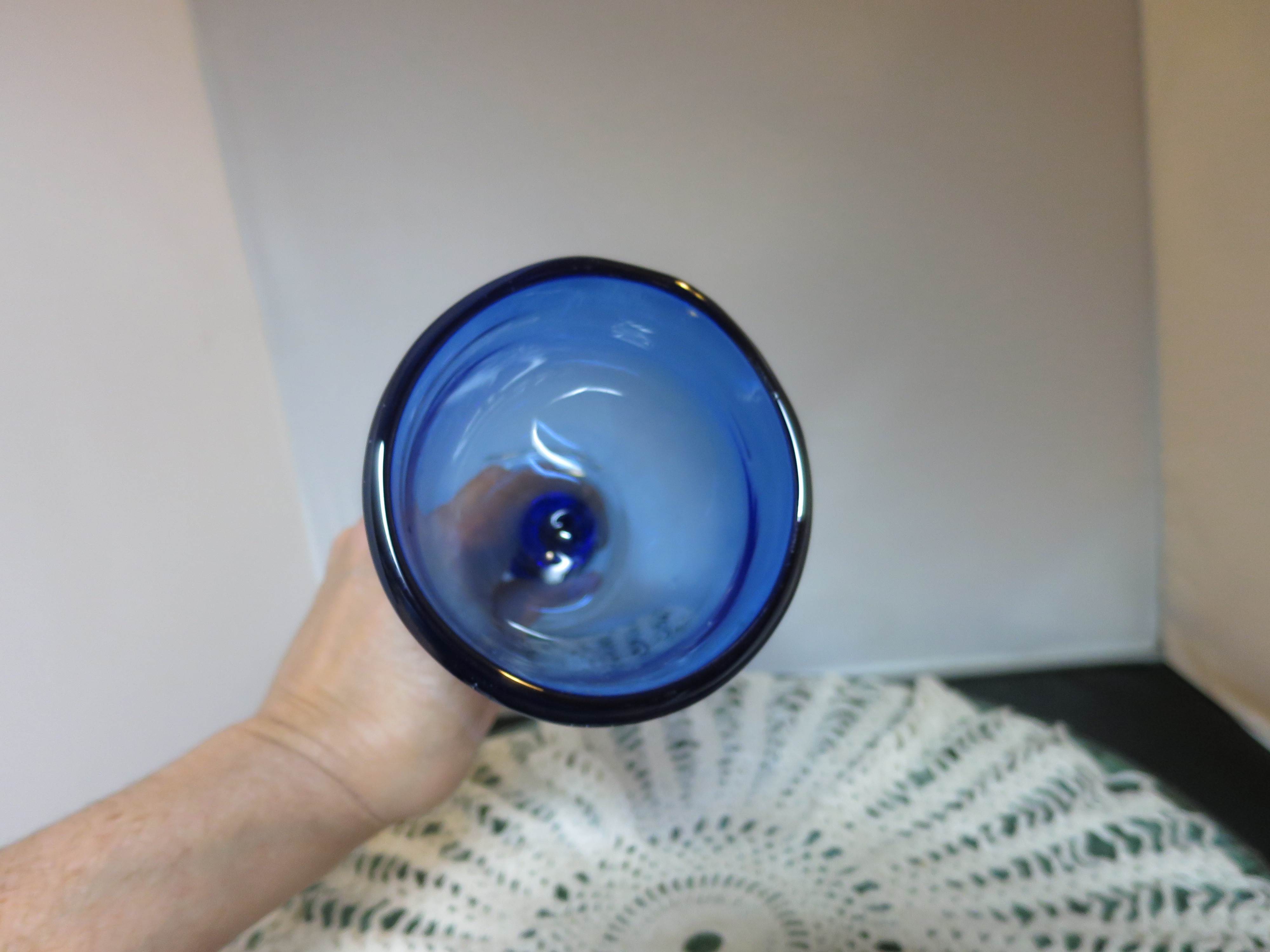 Asymmetrical Art Glass Goblet Cobalt Blue cased Clear turned Foot