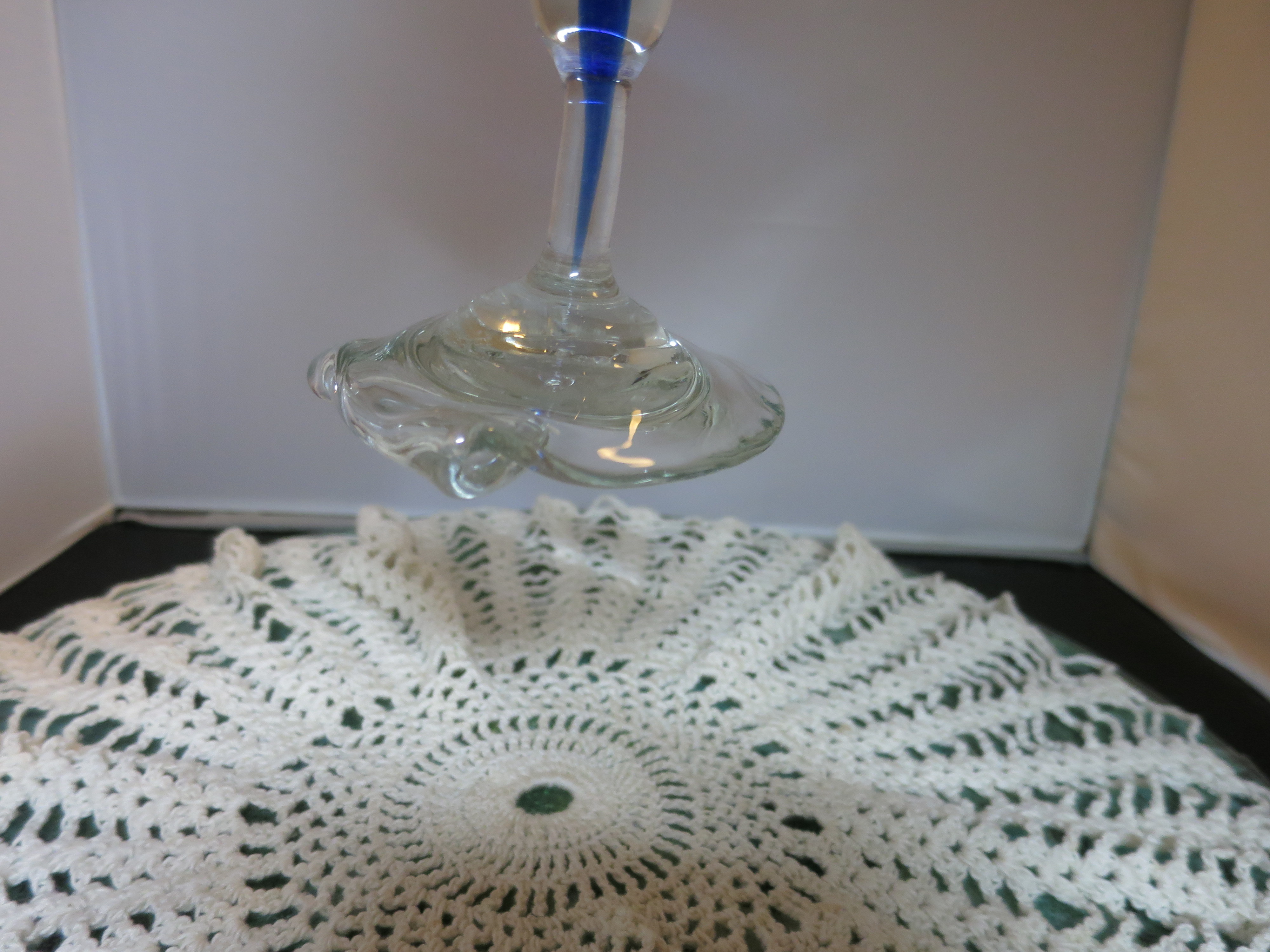 Asymmetrical Art Glass Goblet Cobalt Blue cased Clear turned Foot