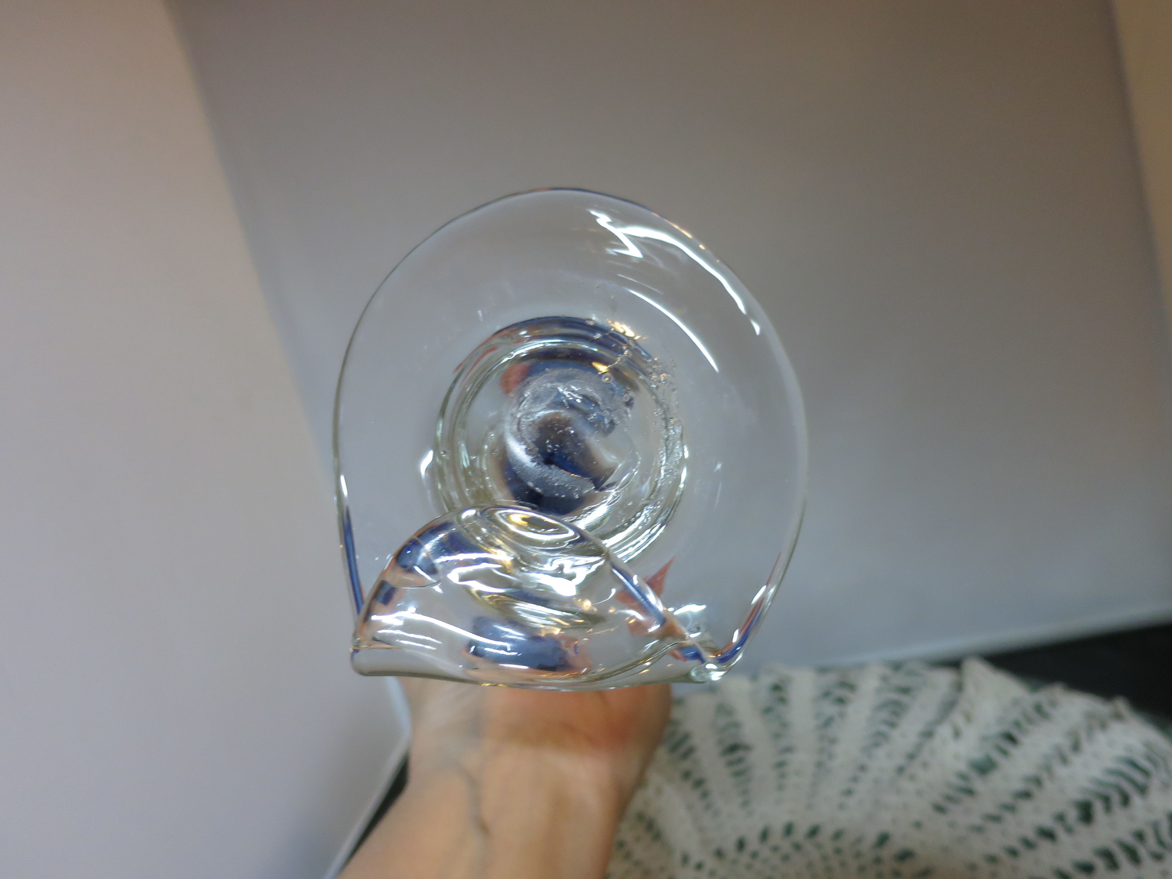 Asymmetrical Art Glass Goblet Cobalt Blue cased Clear turned Foot