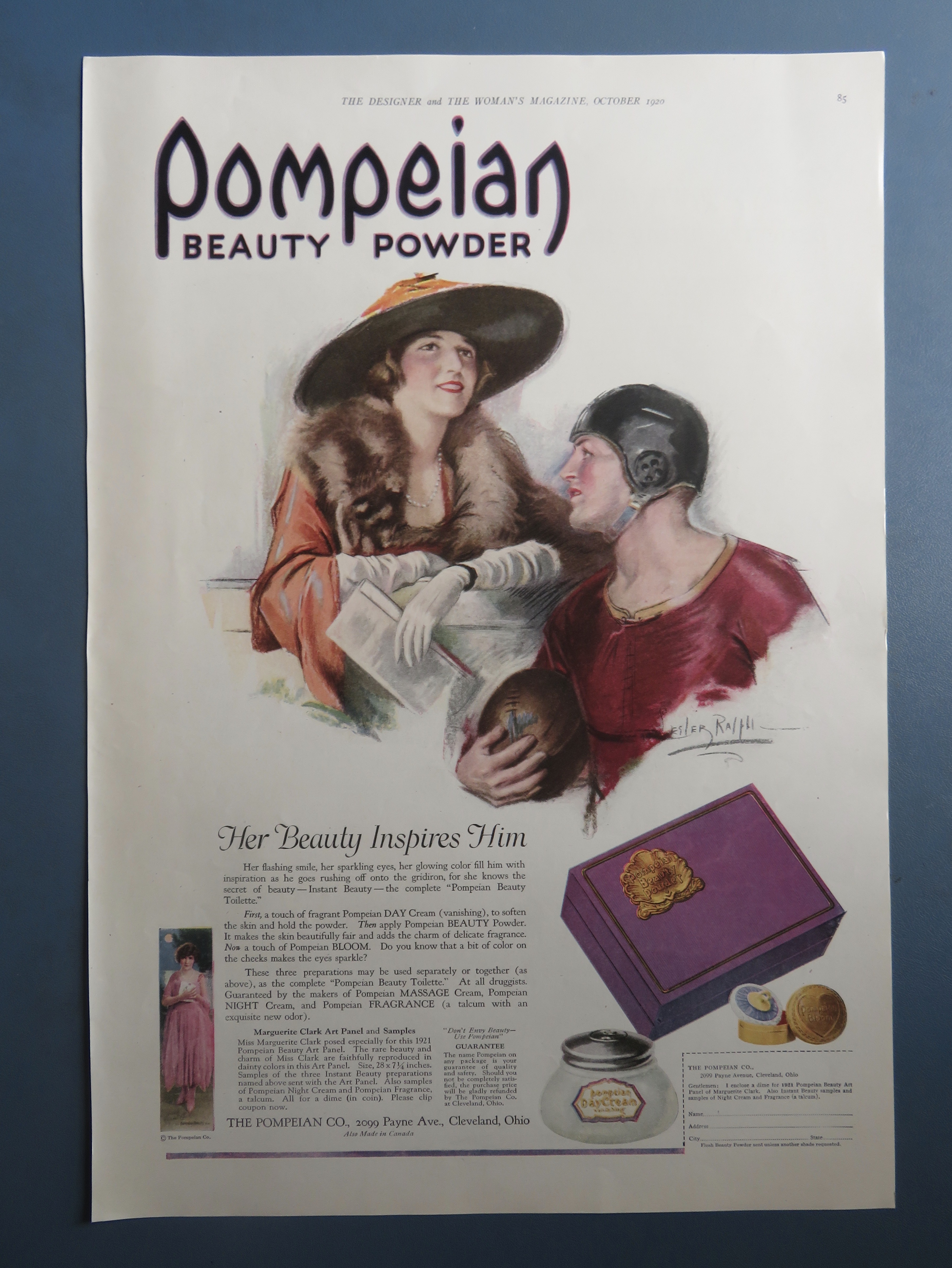 1920 Pompeian Beauty Powder with Woman & Player