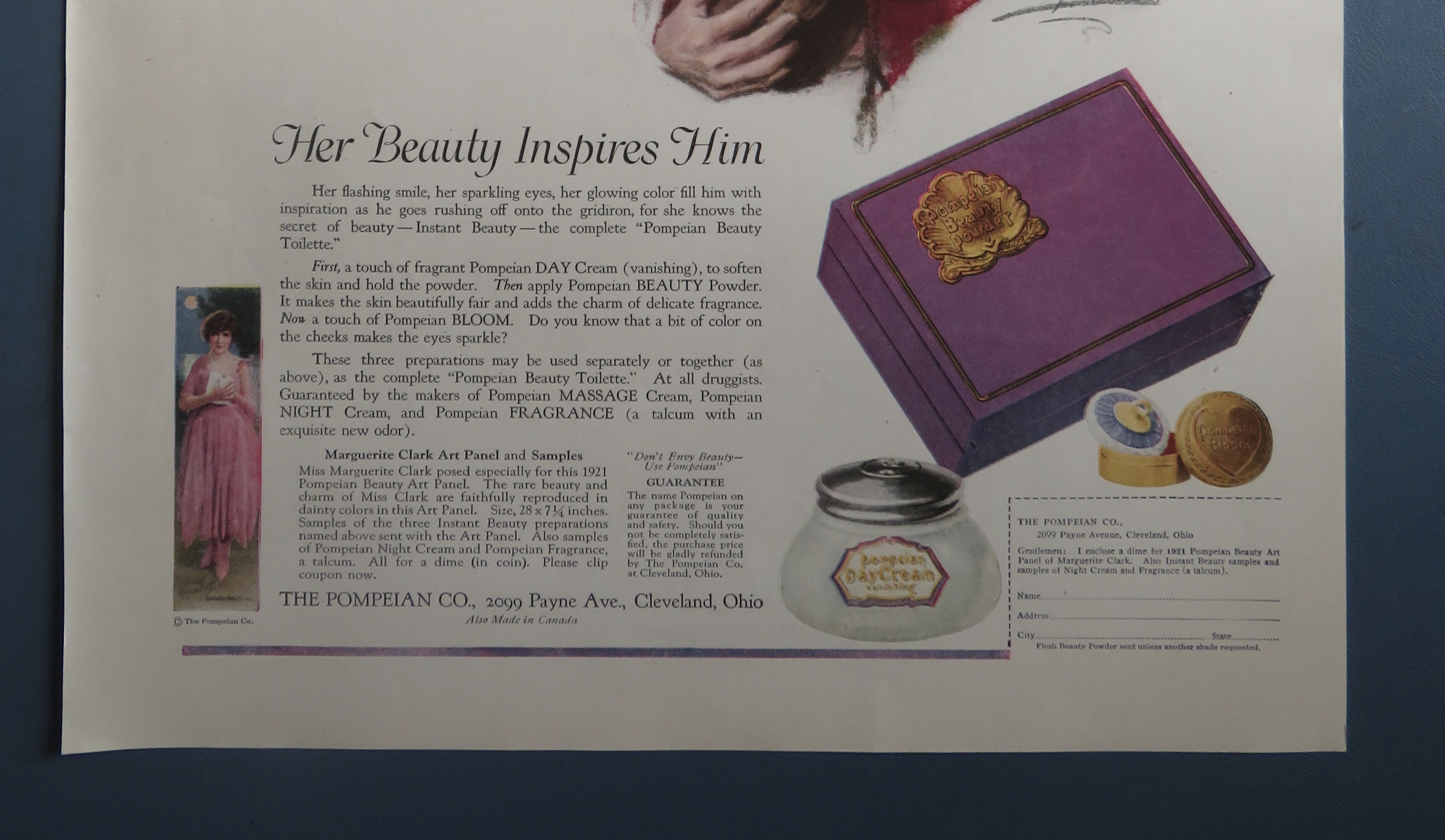 1920 Pompeian Beauty Powder with Woman & Player