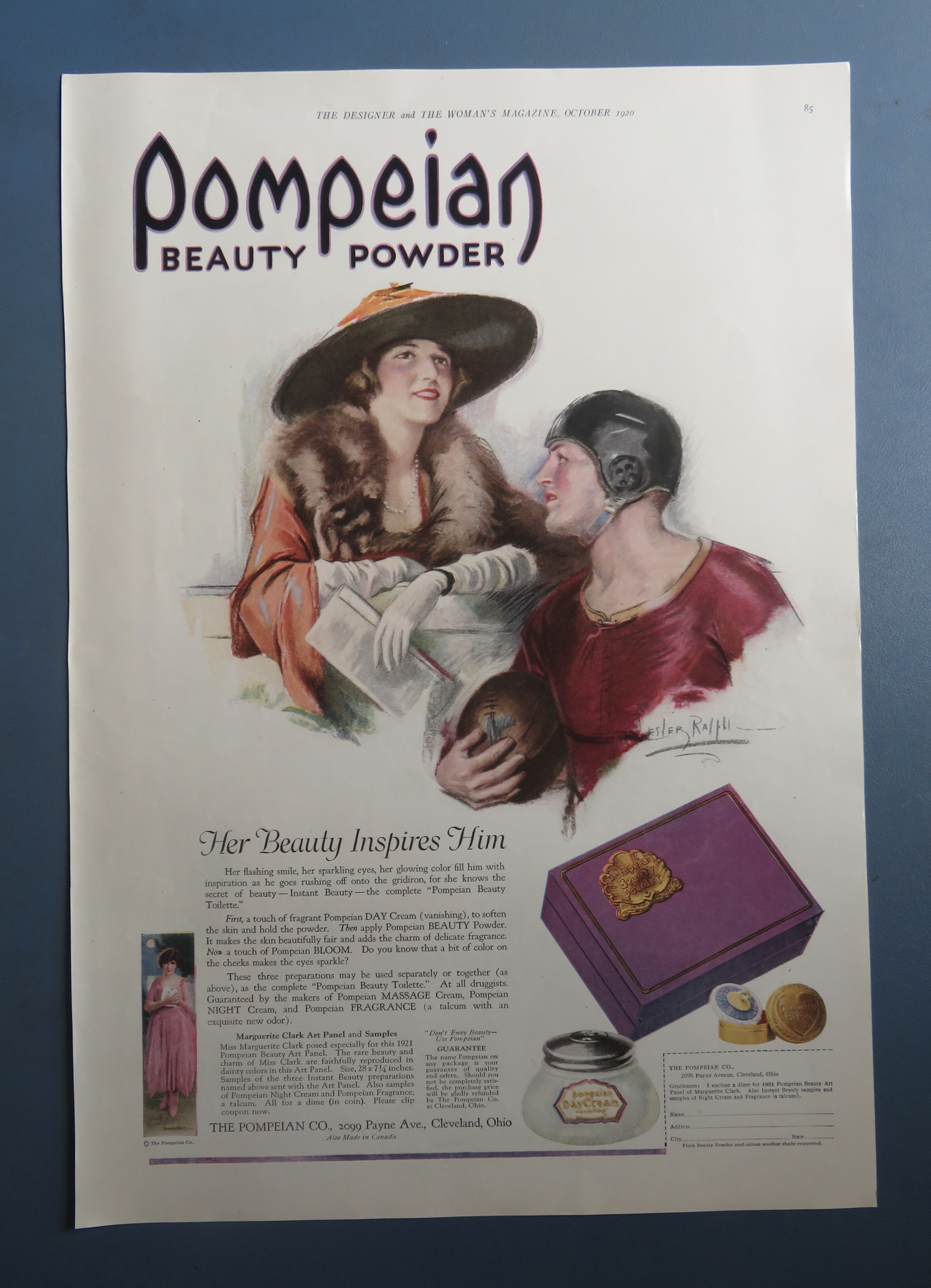 1920 Pompeian Beauty Powder with Woman & Player