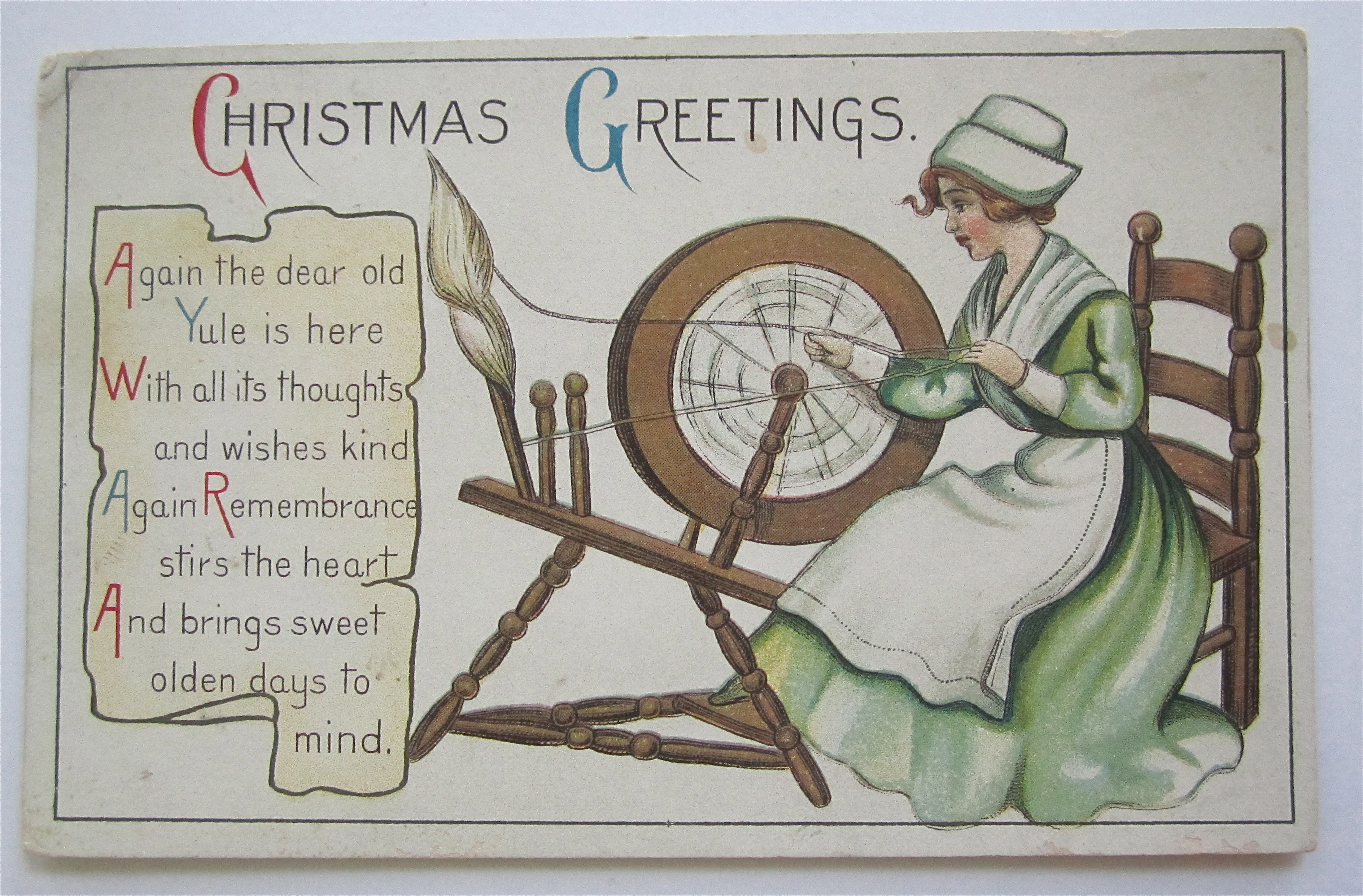 Woman Sewing Christmas Greetings Postcard