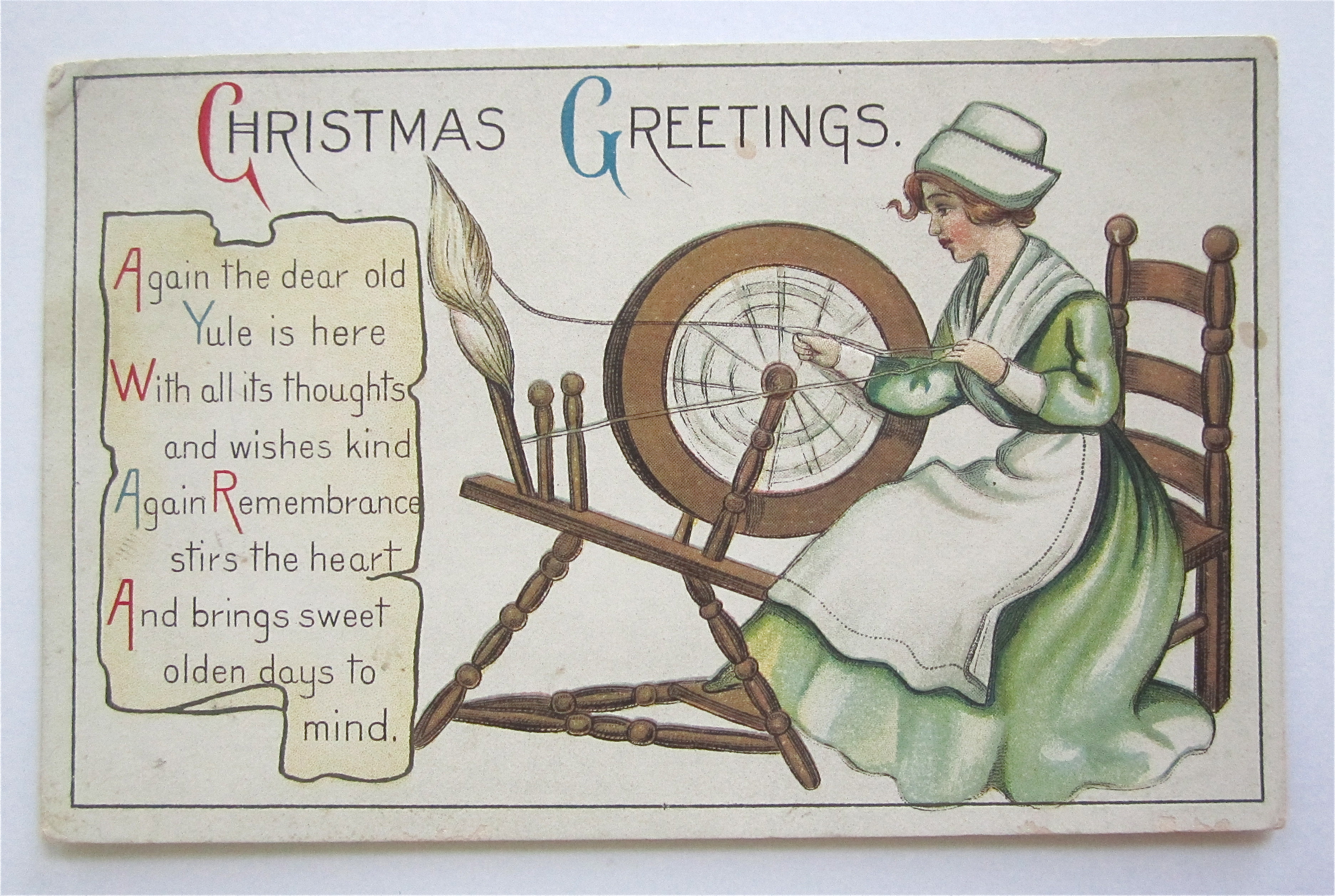 Woman Sewing Christmas Greetings Postcard