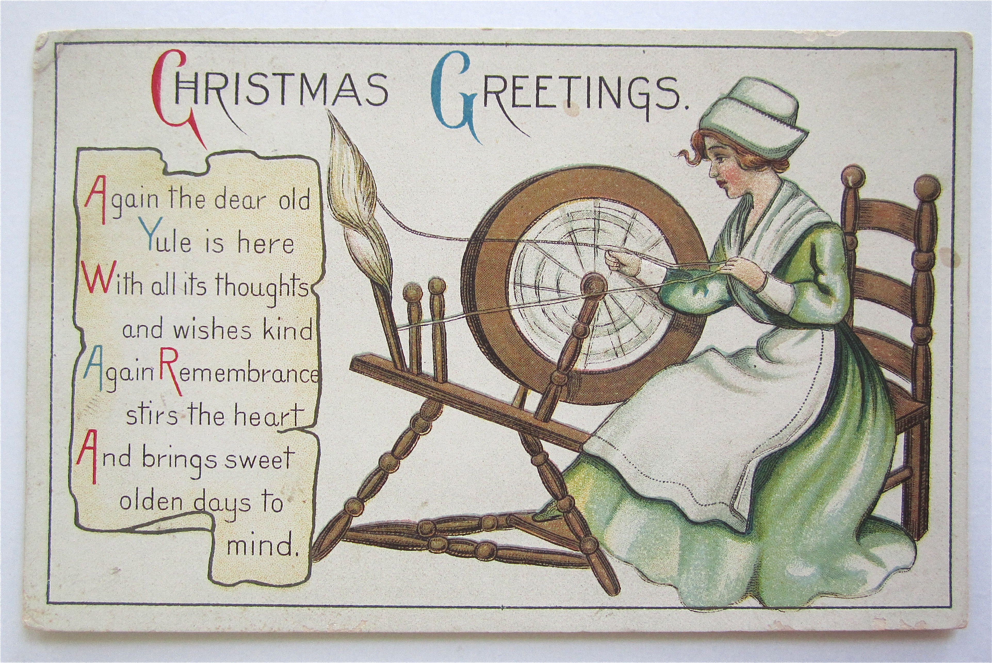 Woman Sewing Christmas Greetings Postcard