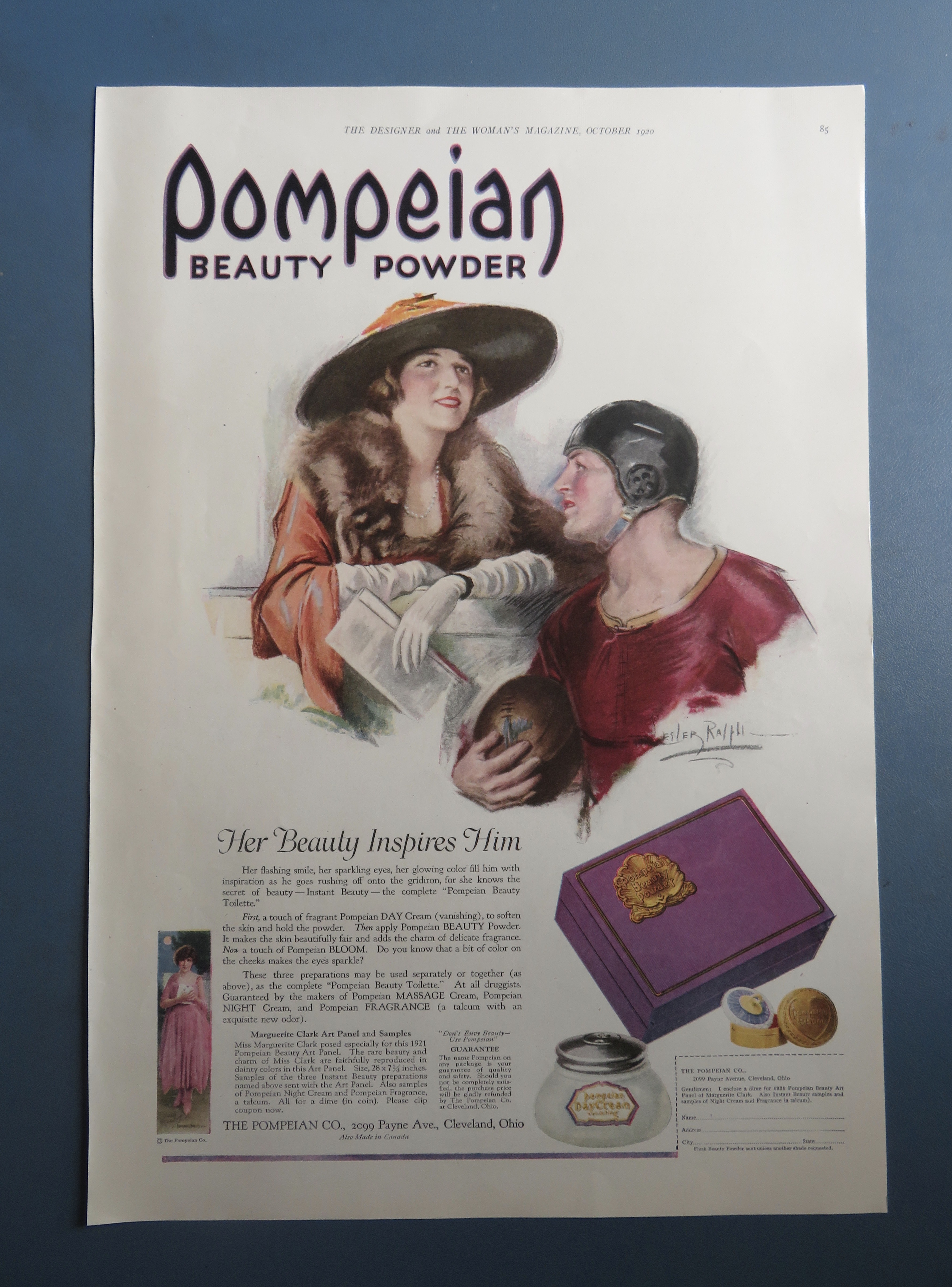 1920 Pompeian Beauty Powder with Woman & Player