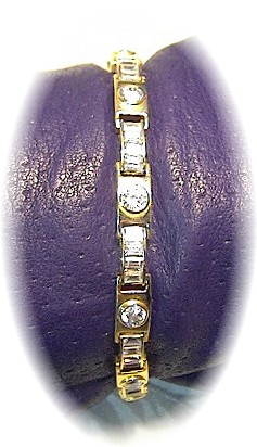 Bracelet 14 K Yellow Gold Round & Bagette CZ