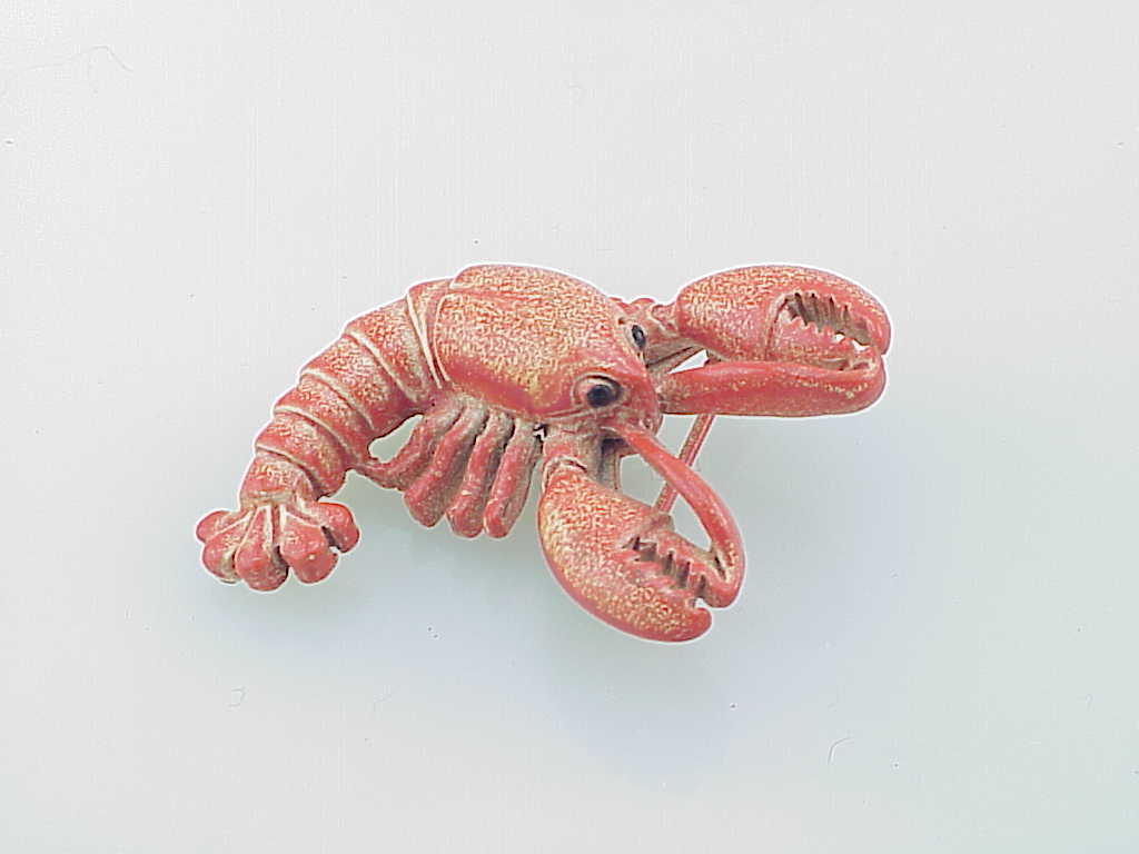 Vintage Red Orange Enamel Lobster Brooch Signed Gerry'S