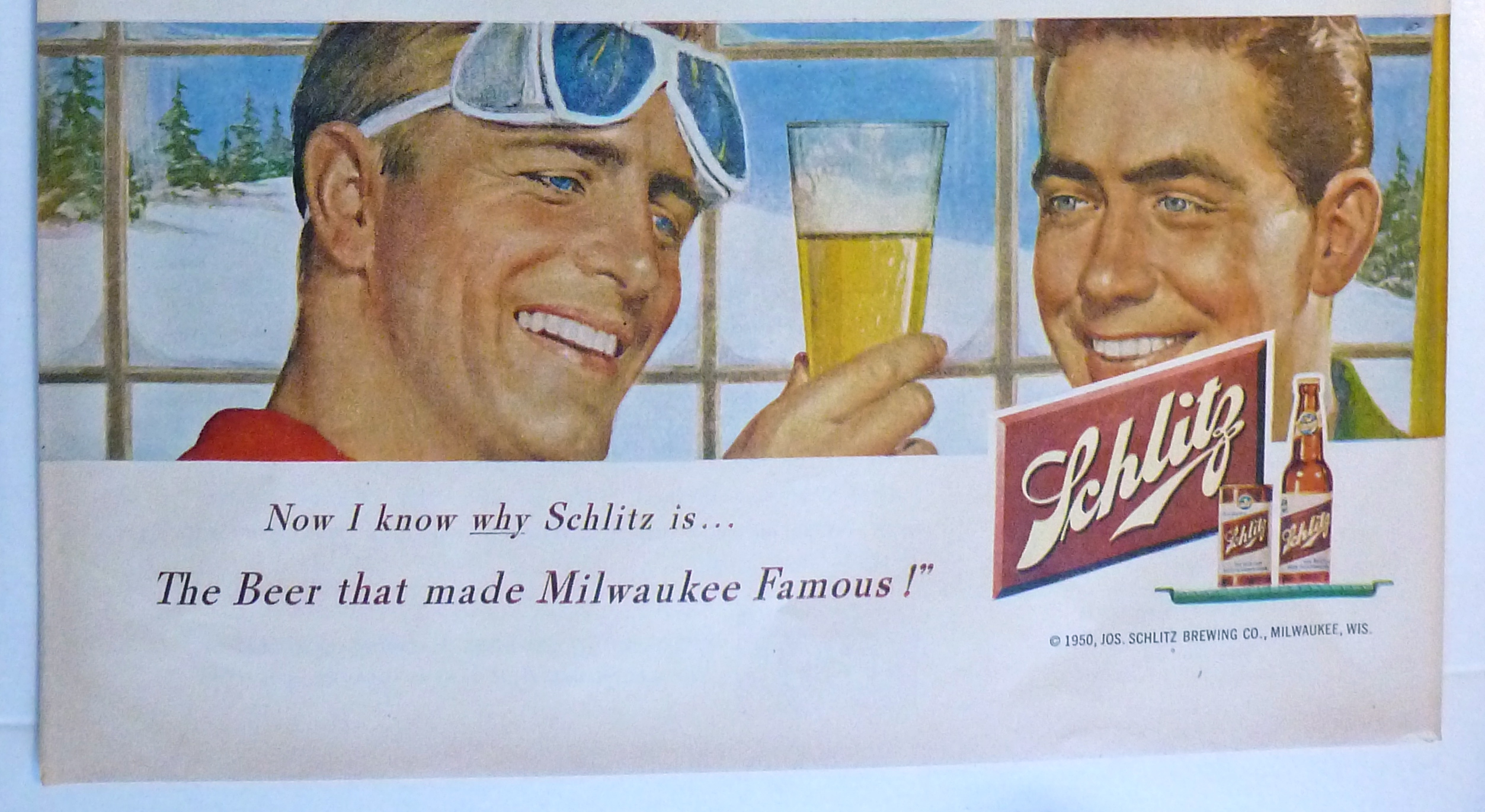 1950 Schlitz Beer with Two Men Talking In Lodge