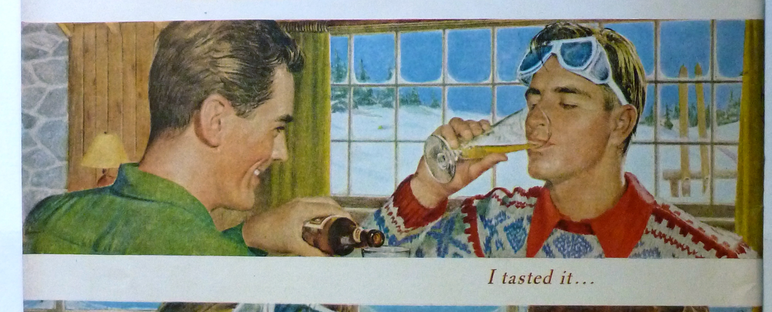 1950 Schlitz Beer with Two Men Talking In Lodge