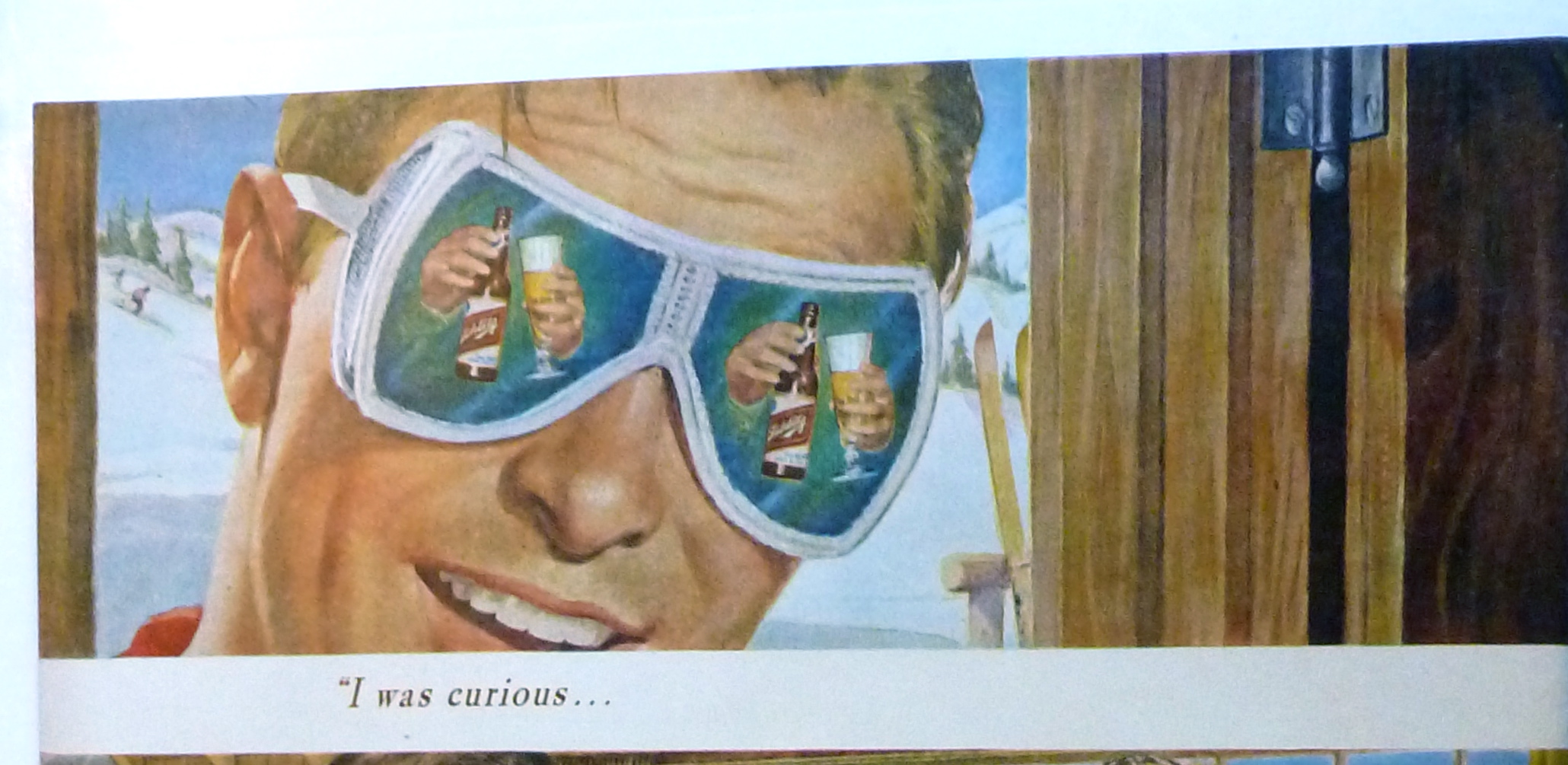 1950 Schlitz Beer with Two Men Talking In Lodge