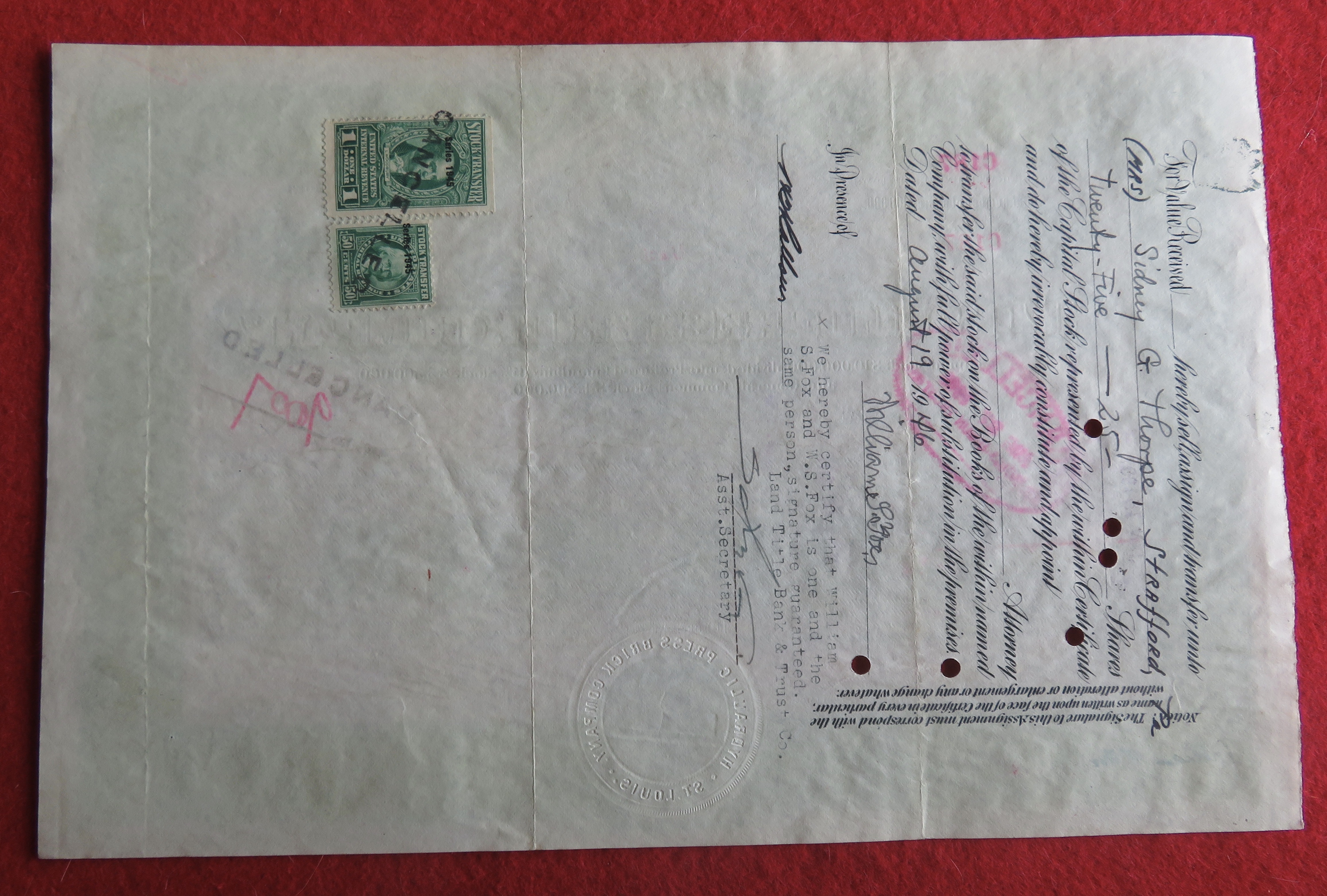 1907 Hydraulic Press Brick Company Stock Certificate