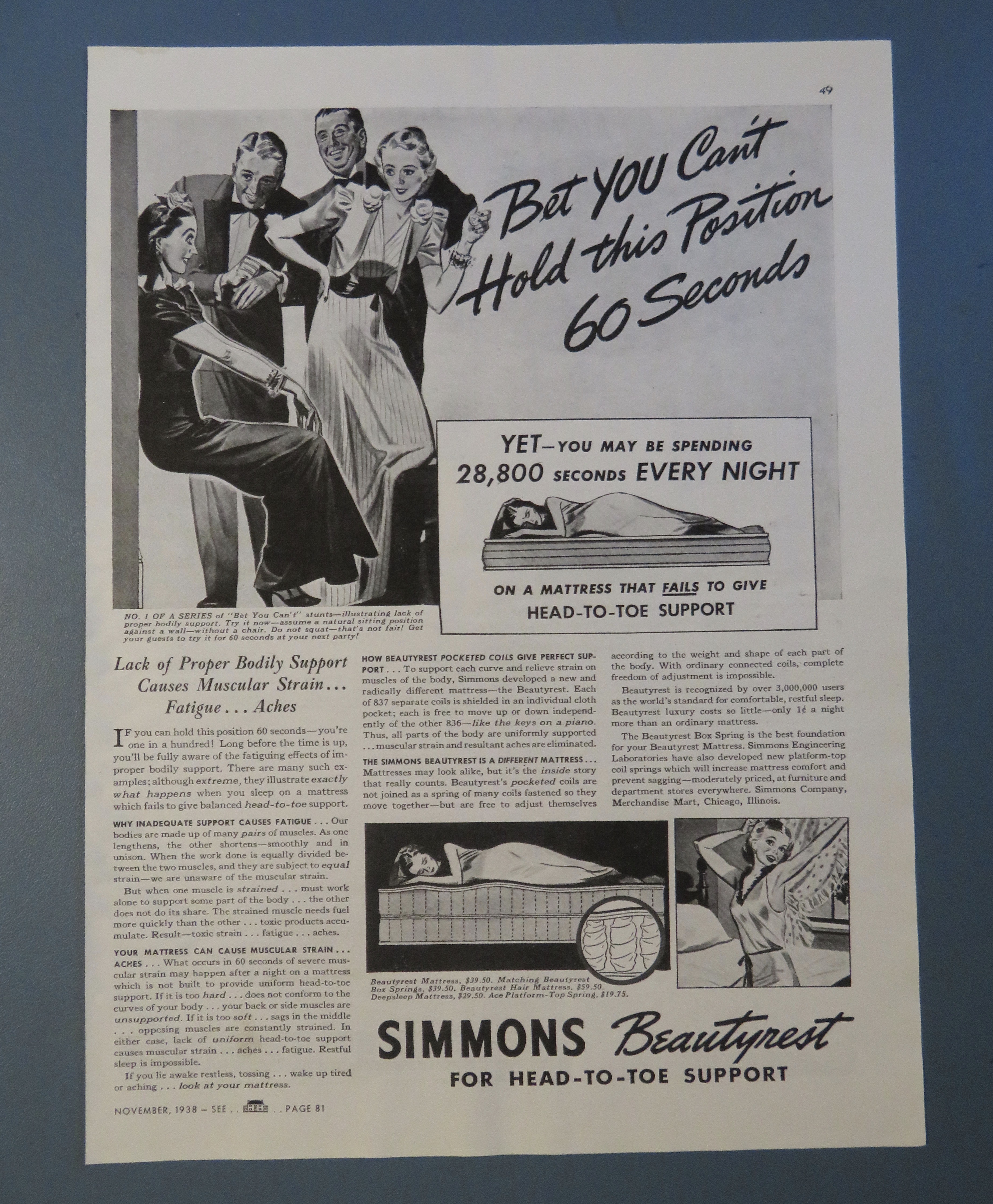 1938 Simmons Beautyrest with People Making Bets