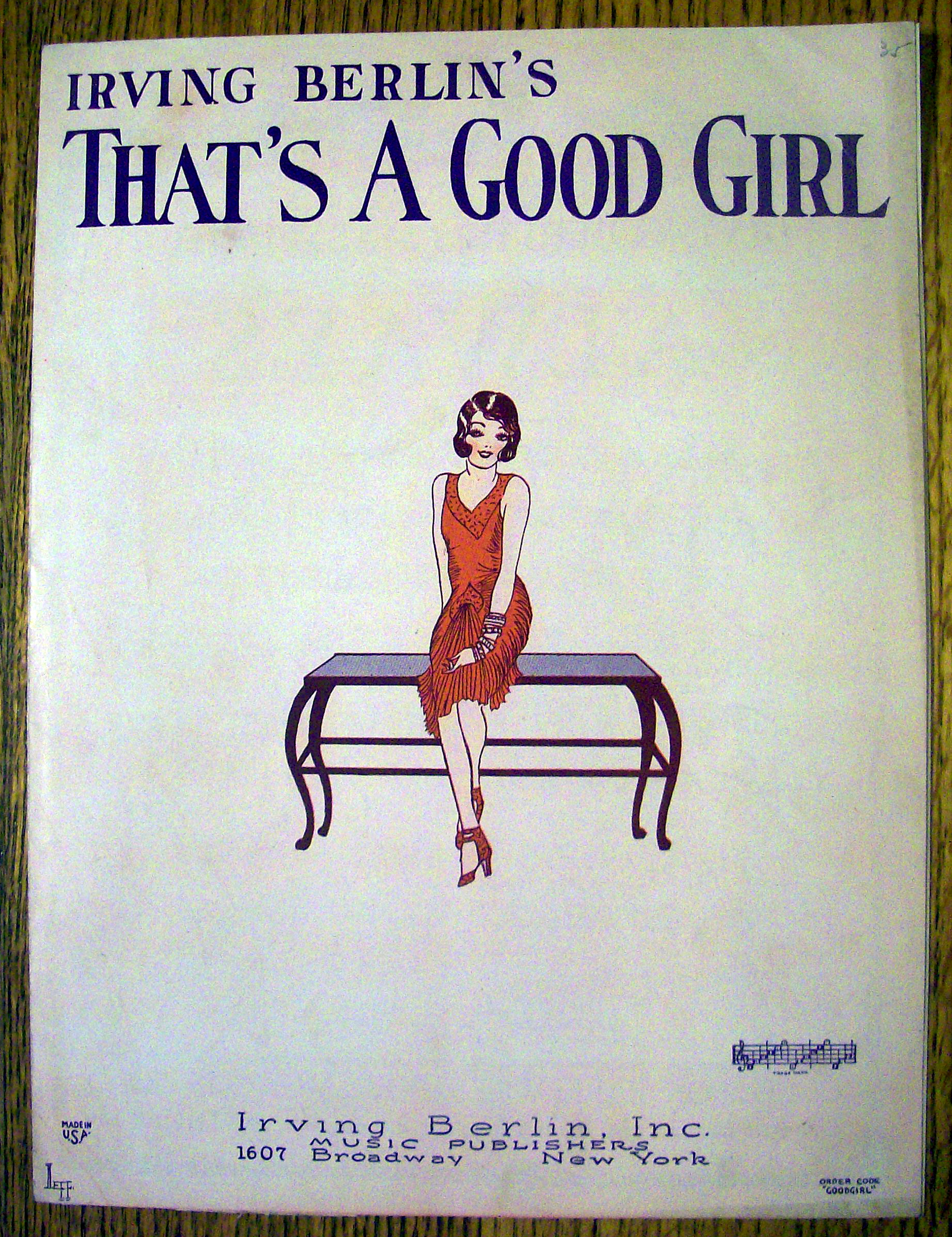 Sheet Music For 1926 Irving Berlin That's A Good Girl